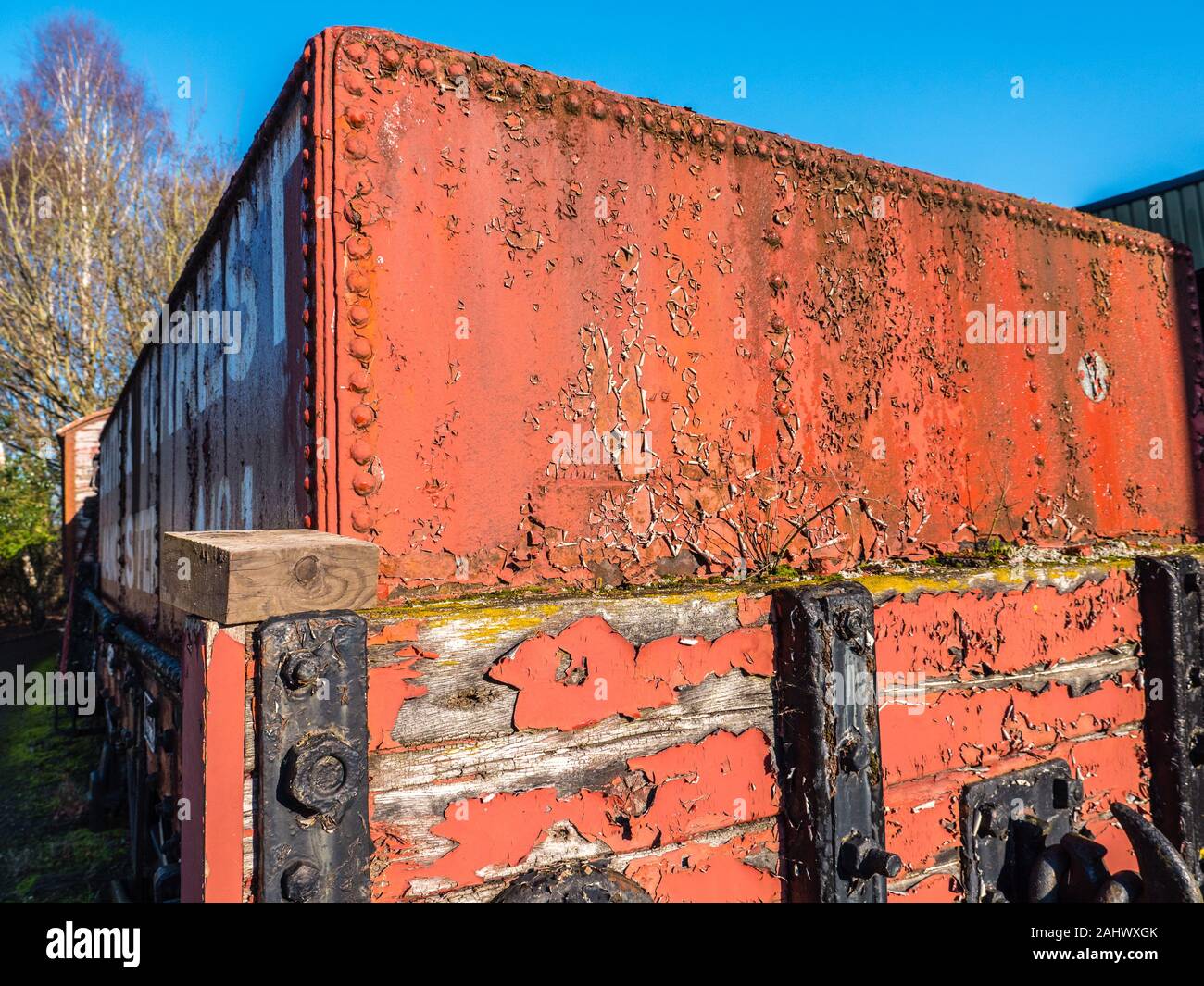 Red Railway Wagon, Hiver, Didcot Railway Center, Oxfordshire, Angleterre, Royaume-Uni, Gb. Banque D'Images