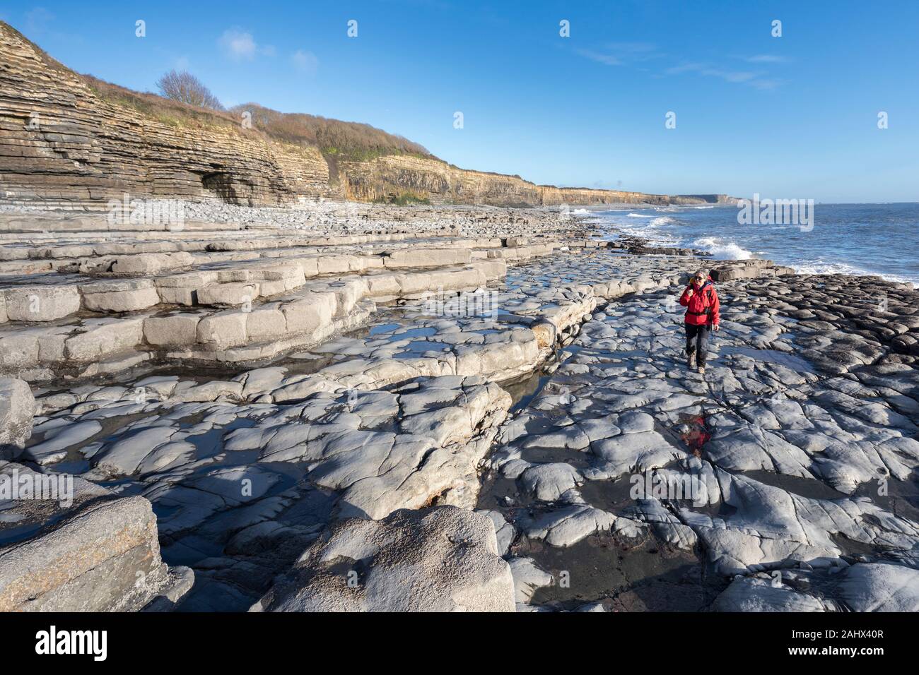 Plage de St Donats sur la marche de la côte du Glamorgan, Pays de Galles, Royaume-Uni Banque D'Images