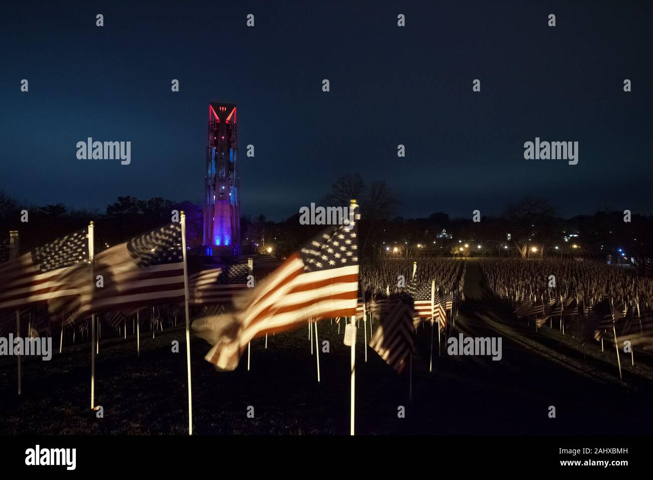 Drapeaux américains au crépuscule Banque D'Images