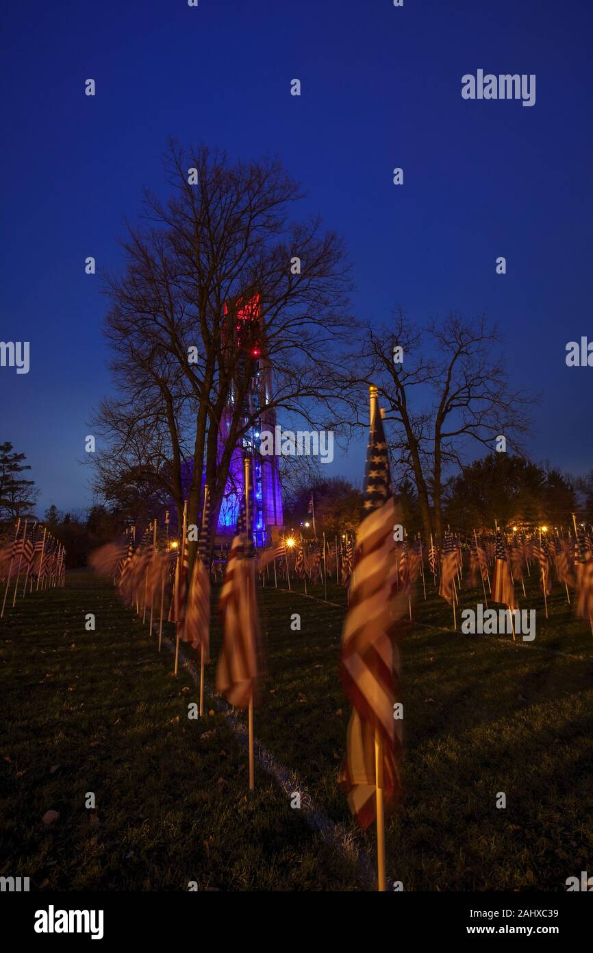 Drapeaux américains au crépuscule Banque D'Images