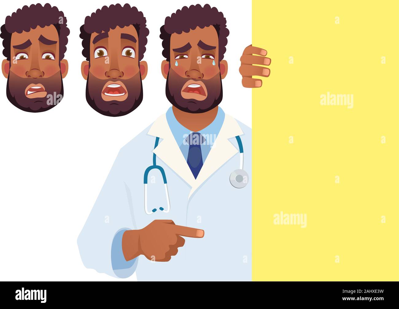 African doctor holding blank pancarte. Médecin vector illustration set Illustration de Vecteur