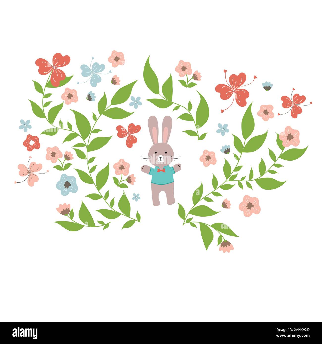 Vector Joyeuses Pâques avec des fleurs, des modèles de cadres et des couronnes de fleurs, lapin et la conception typographique. - Vector illustration Illustration de Vecteur