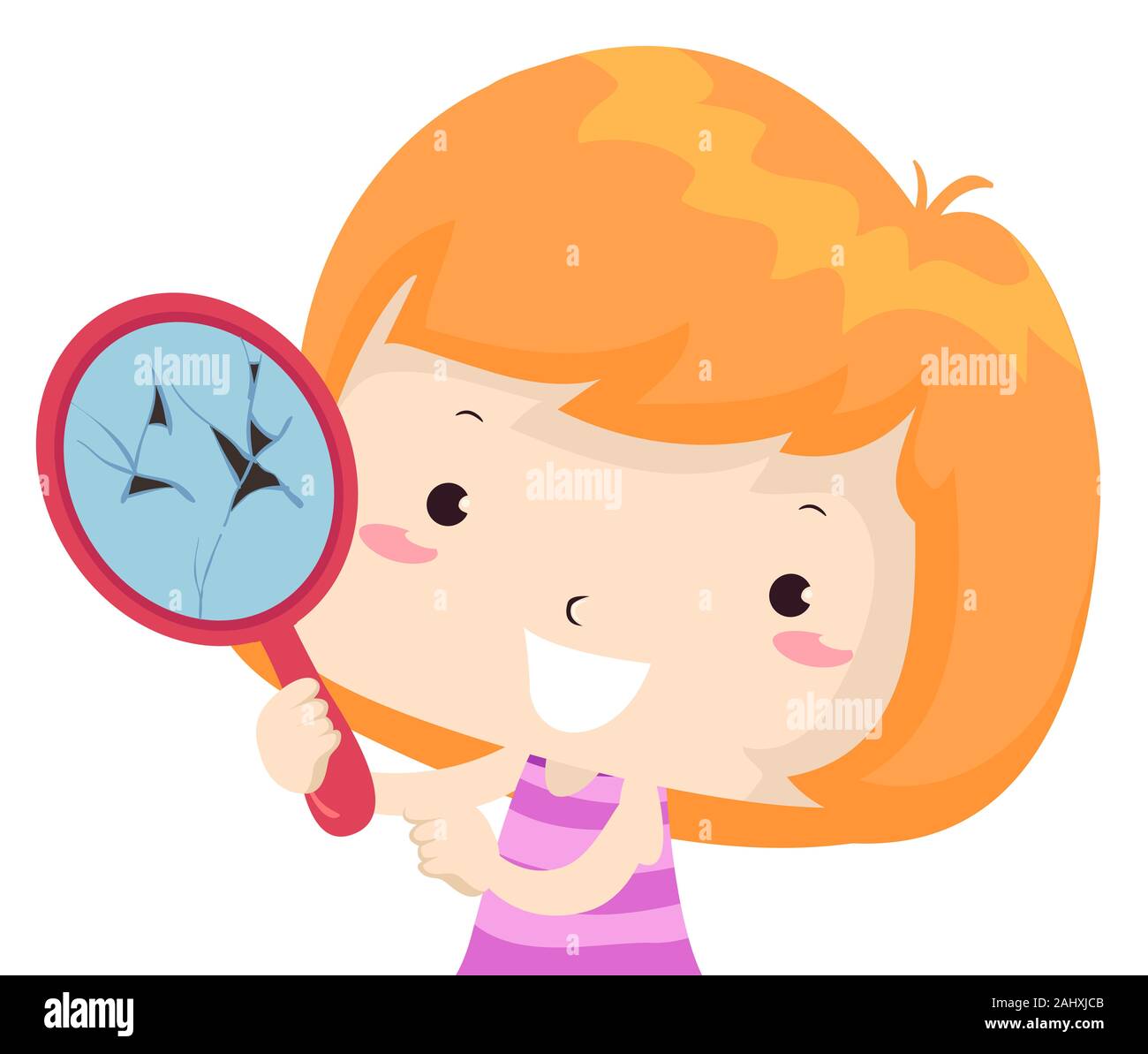 Illustration d'un enfant fille montrant un miroir brisé. Adjectif cassé  Échantillon Photo Stock - Alamy