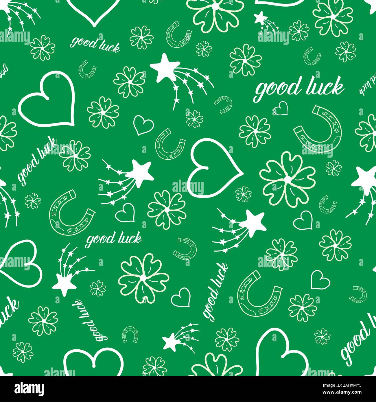 Motif de fond vecteur mignon avec des symboles dessinés à la main bonne chance et le texte . Illustration de Vecteur