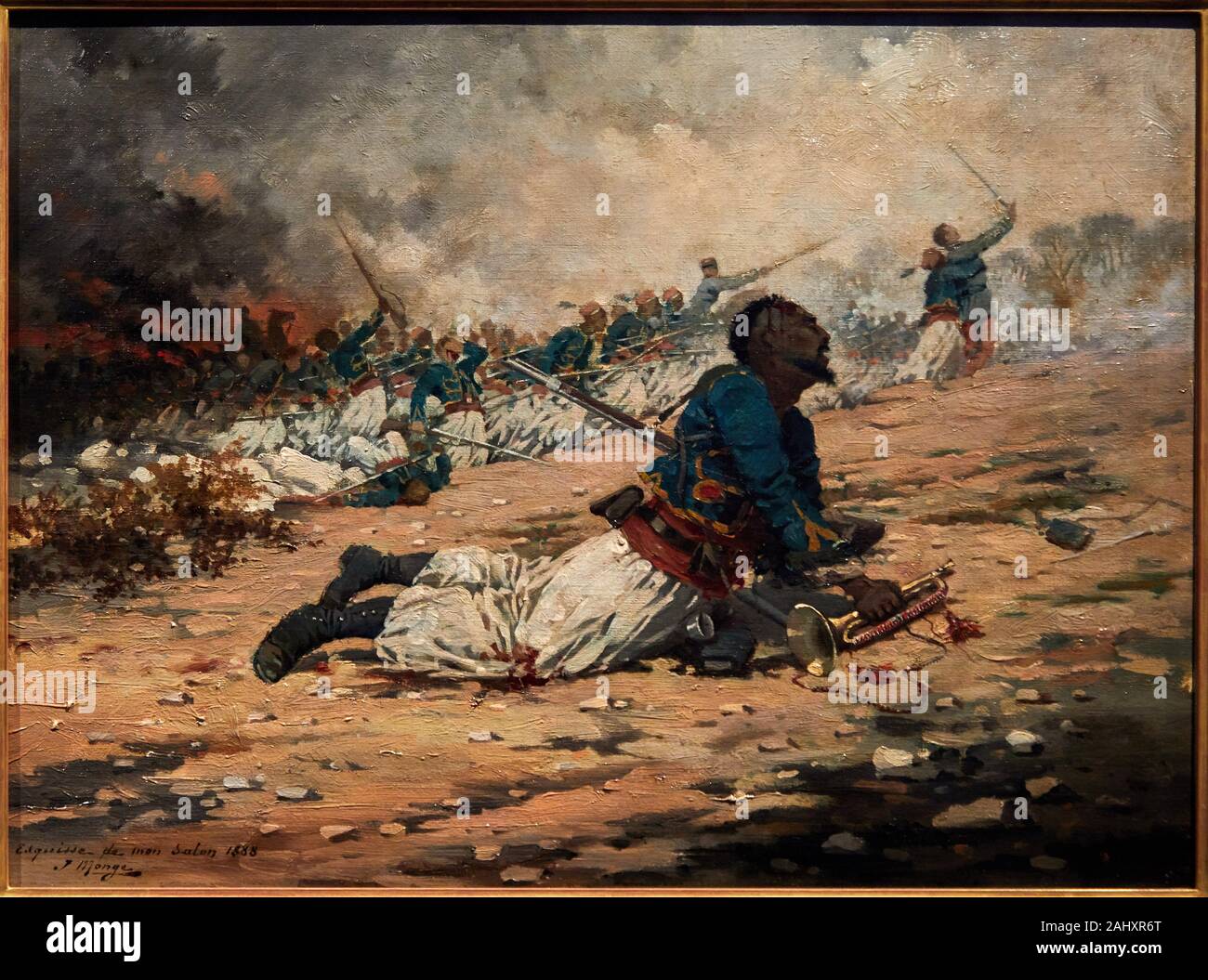 '''Un clairon de la ''turcos'' est blessé, le 6 août, 1870'', vers 1888, Jules Monge, Musée de l'Armée, Hôtel National des Invalides, Paris, France Banque D'Images