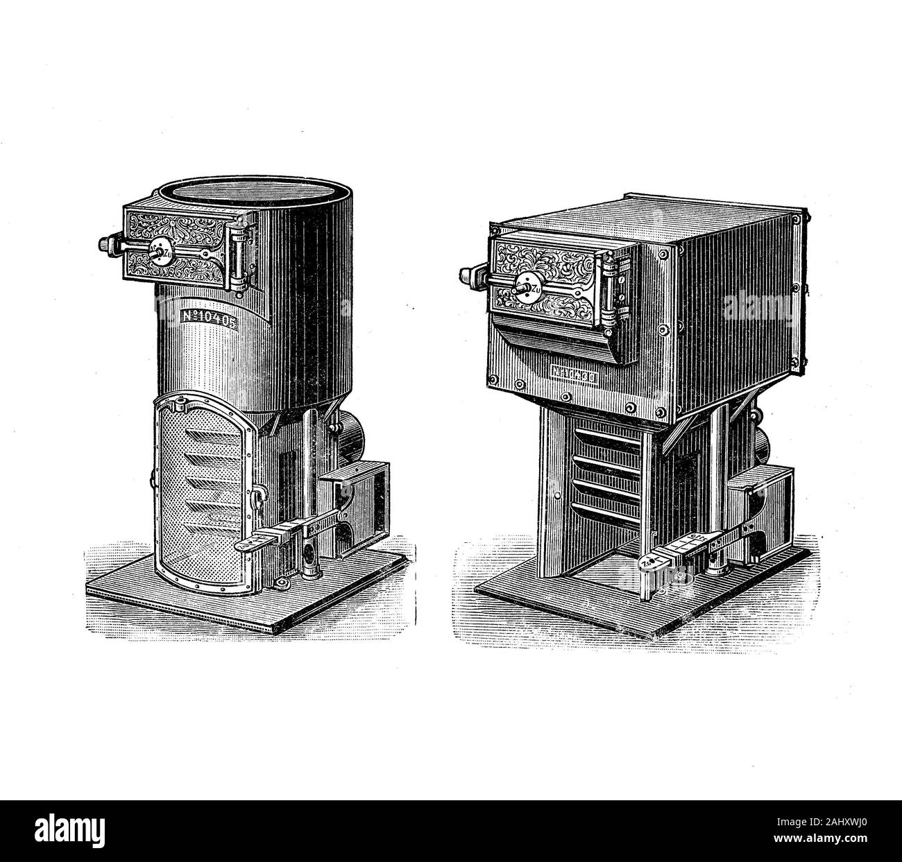 Chambre : chauffage brûleur en fonte du xixe siècle modèles Banque D'Images