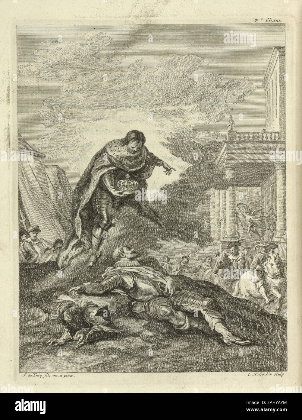 Chant 7. Saint Louis met sa couronne sur le front d'Henry IV endormi.  Voltaire, 1694-1778 (Auteur), Jean-François de Troy (1679-1752) (artiste  Photo Stock - Alamy