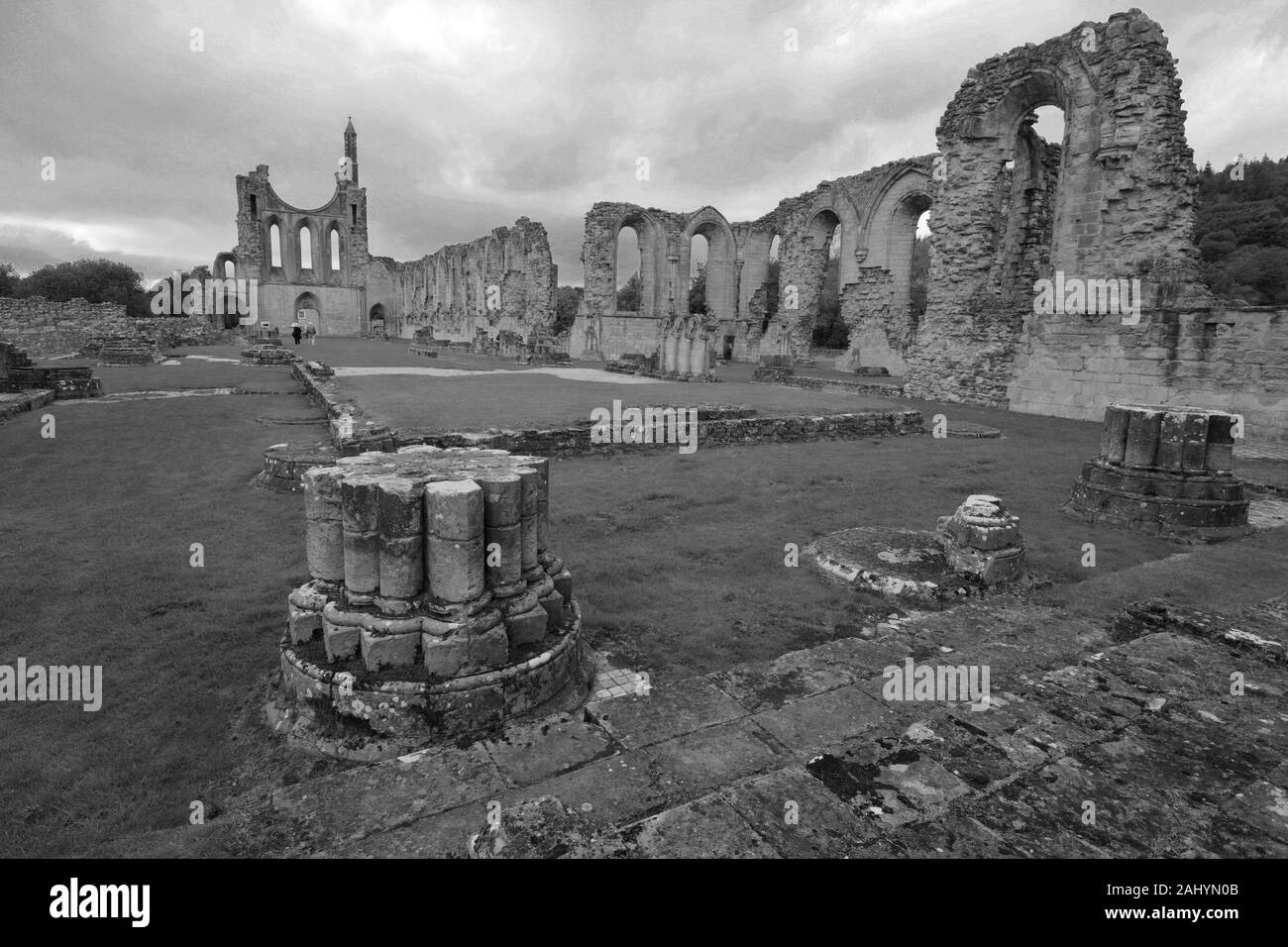 Avis de Byland Abbey, Coxwold, Ryedale, North Yorkshire, Angleterre Banque D'Images