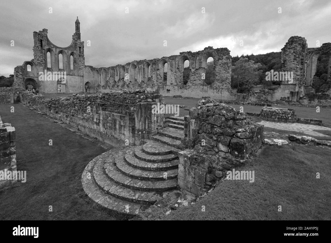 Avis de Byland Abbey, Coxwold, Ryedale, North Yorkshire, Angleterre Banque D'Images