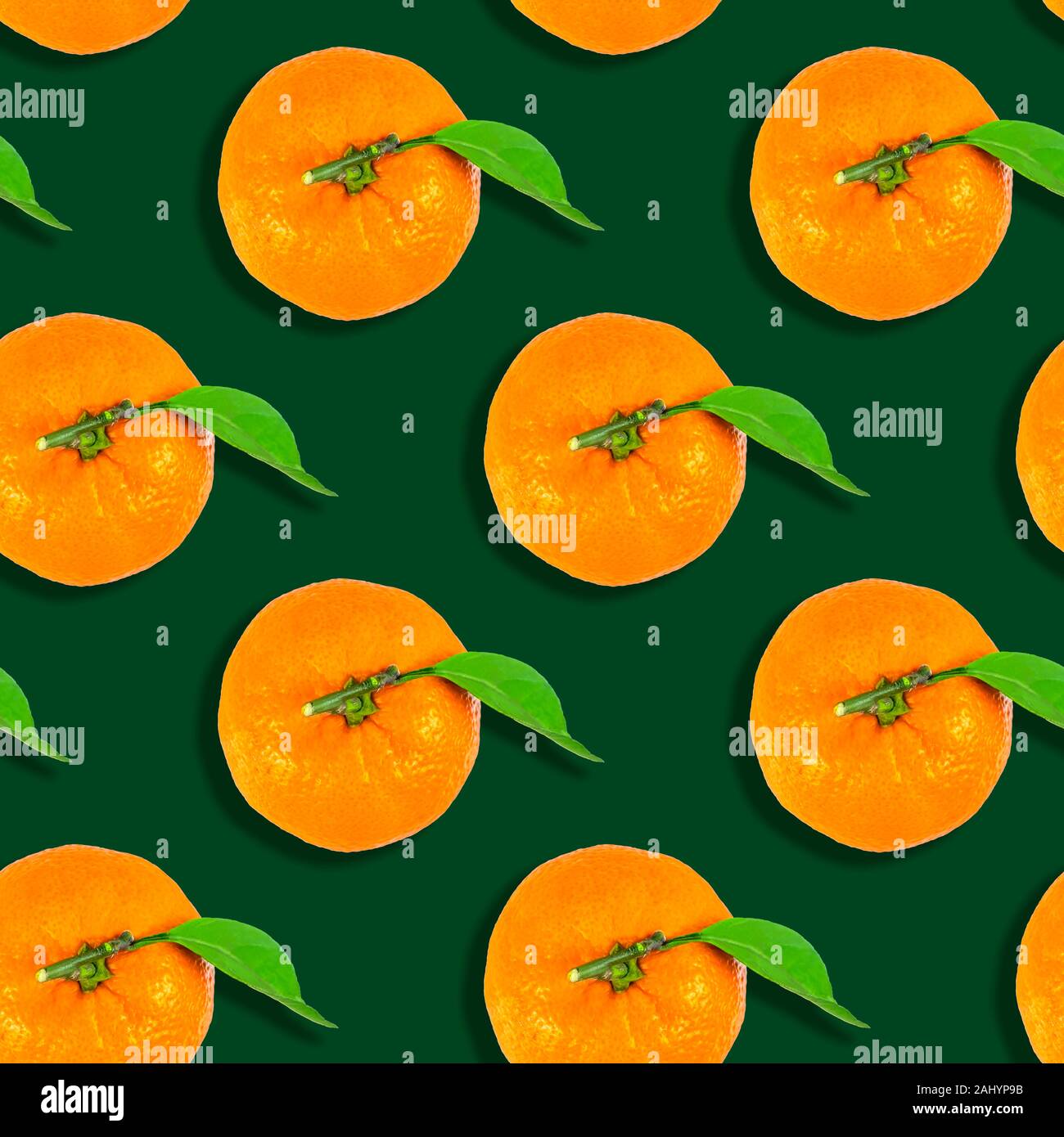 Seamless background de mandarines mûres isolé sur fond vert de noël. Banque D'Images