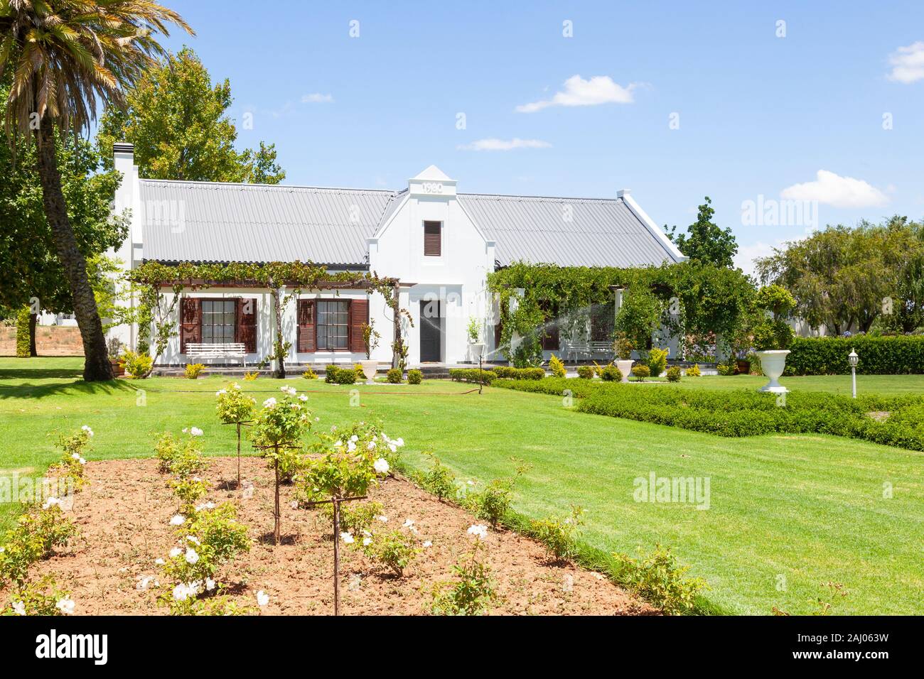 De Wetshof Wine Estate, Robertson Wine Valley, Route 62, Western Cape Winelands, Boland, Afrique du Sud, l'architecture Cape Dutch Homestead Banque D'Images
