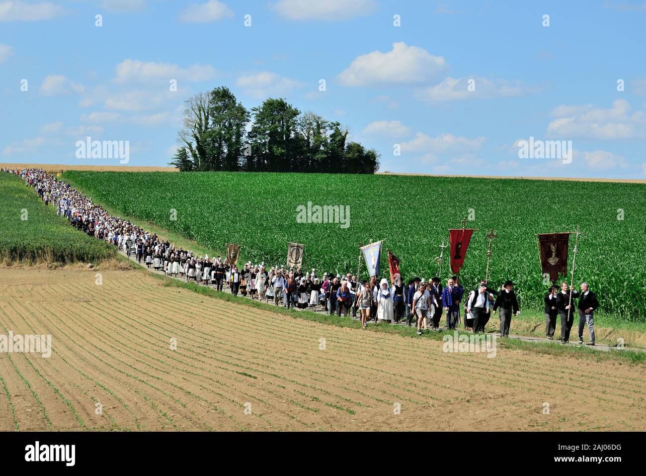 Locronan (Bretagne, nord-ouest de la France) : la 'Grande Tromenie" pardon Breton, une procession qui a lieu tous les 6 ans sur un parcours de 12 kilomètres. L Banque D'Images