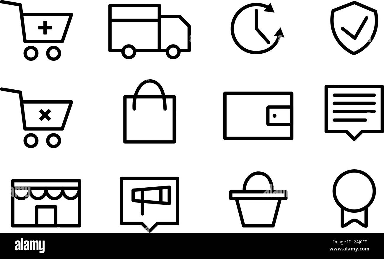 Définir les services de supermarché, magasins de pictogrammes d'icônes. L'icône d'achat en ligne Illustration de Vecteur Définir les services de supermarché, magasins de pictogrammes d'icônes. L'icône d'achat en ligne Illustration de Vecteur