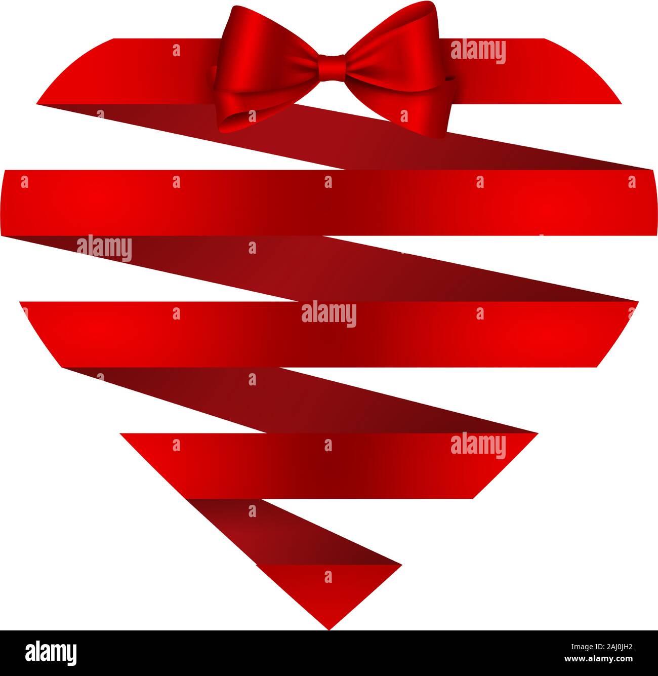 En forme de cœur isolé d'un ruban rouge et bow pour les cartes de Saint-Valentin et fonds Illustration de Vecteur