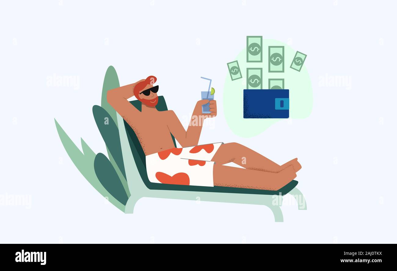 Mâle détendue couché sur une chaise avec des jus de profiter de revenus passifs vector illustration télévision Illustration de Vecteur