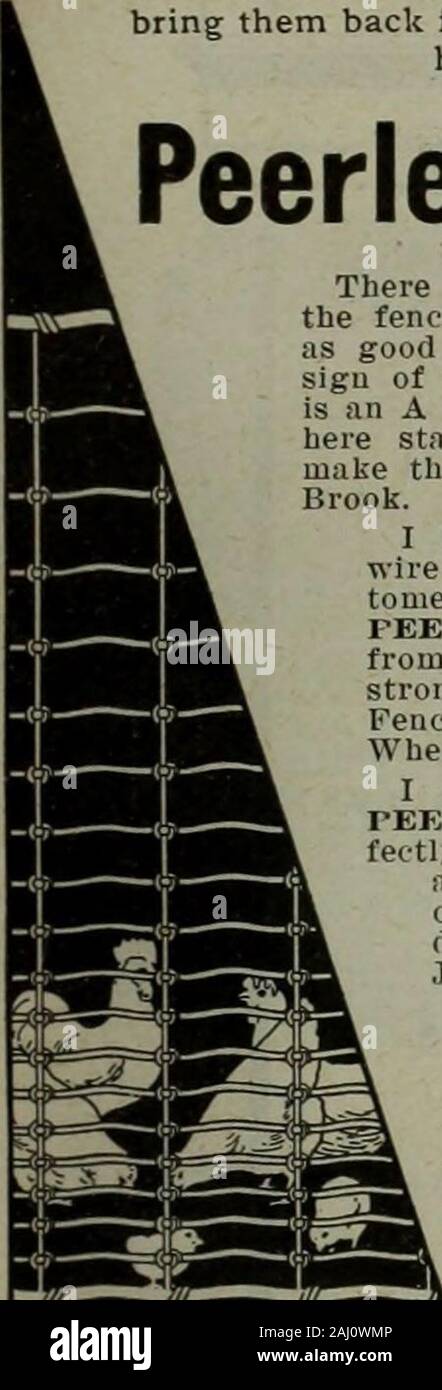 Janvier-mars 1911 merchandising matériel . ng J'ai mis en place il y a quatre ans est bon comme la journée justas je le mets en place, montrant nosign de rouille et de donner une bonne satisfaction. L'Itis n° 1 une clôture. Le PEERLESS aroundhere résiste à l'épreuve mieux que tout ce que j'ai vu othermake.-John Mason, SpringBrook. J'ai été bien heureux avec tous dufil J'ai reçu de vous. Ma cus-clients sont tous très heureux avec tous les clôtures thePEERLESS receivedfrom ils ont de moi, et bien que l'opposition est verystrong PEERLESSFencing dans la communauté, a pris la tête.-Wm. F. Mills,Wheatley. Je dois avouer que je hav Banque D'Images