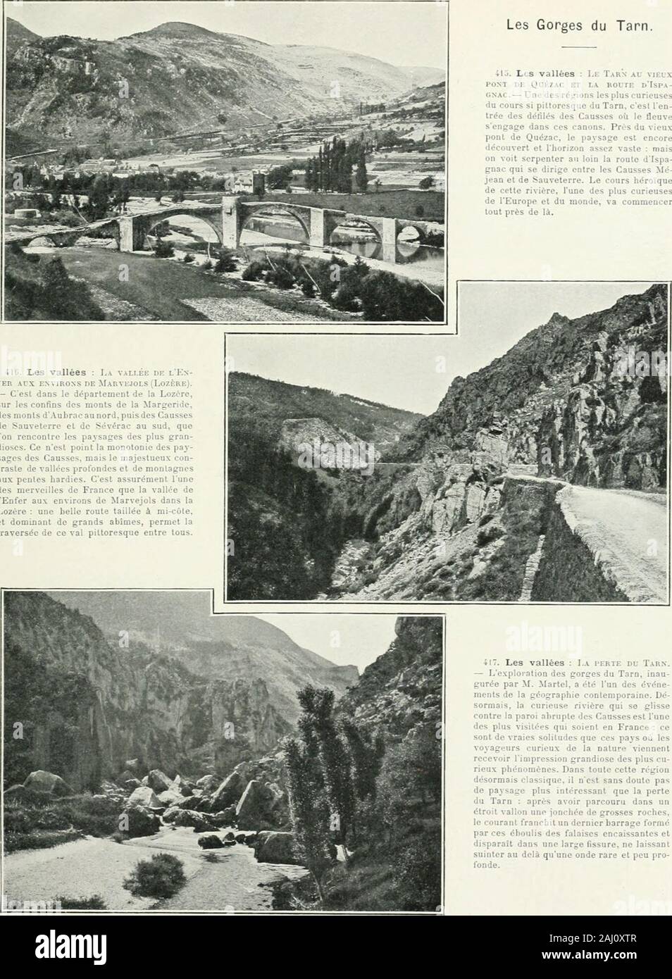 Album géographique : La France . 3. Les rivières : Le Tarn un Alui. - Quand le Tarn débouche, àAIbi his dans les gorges montagneuses est terminé : il sestépandu dans une plaine de riches terres meubles érodo transportoen de quil et alluvions vers le cours inférieur. Also ses eaux y sont-elles déjàcalmes larges de l'assurance-emploi, souvent jaunâtres, quand il traverse la ville dAlbi, siriche en souvenirs, si curieuse avec ses vieilles maisons, seséglises foites briqucsj l'UE et le magnifique pont qui traverse la rivière. 414. Les rivières : le gave de Pau une Obthez. - Sur les bordsdu encore tssl gave de Pau la v Banque D'Images