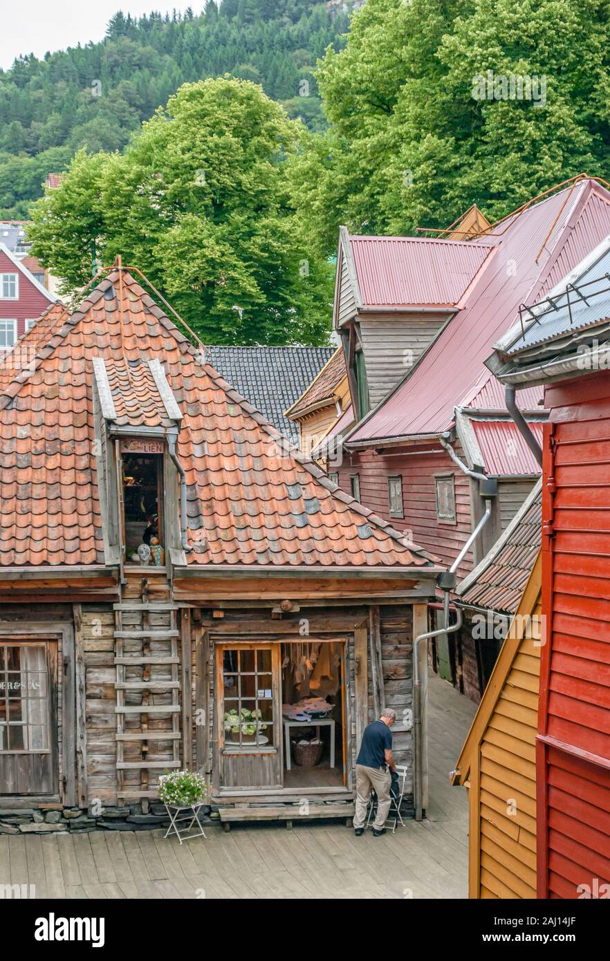 Entrepôts historiques du musée du patrimoine hanséatique de Brygge à Bergen, Norvège Banque D'Images