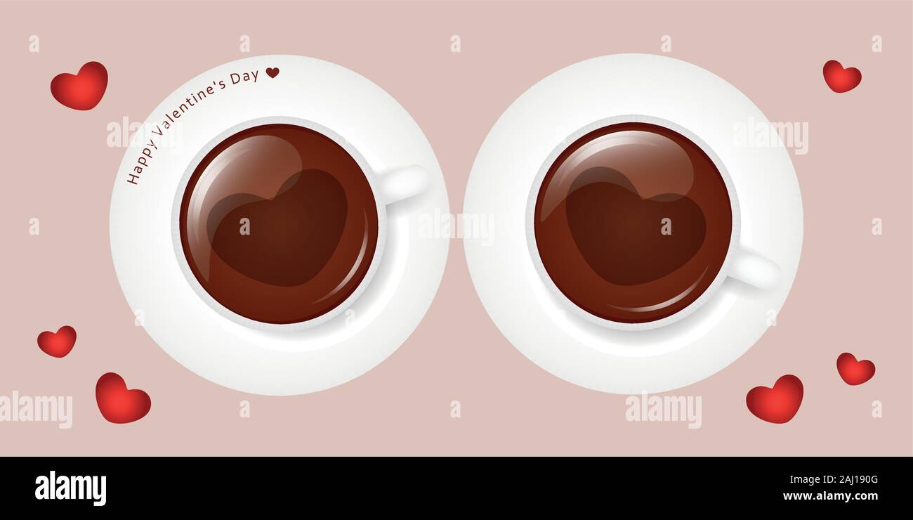 Deux tasses de café avec cœur pour la Saint-Valentin vector illustration EPS10 Illustration de Vecteur