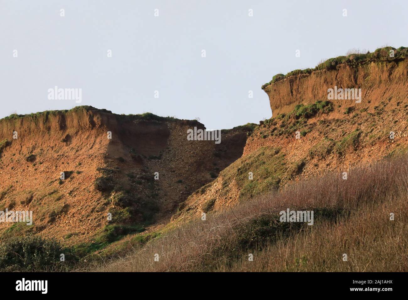L'érosion côtière sur Hordle Falaise, 24 décembre 2019, Lymington, Hampshire, Royaume-Uni Banque D'Images