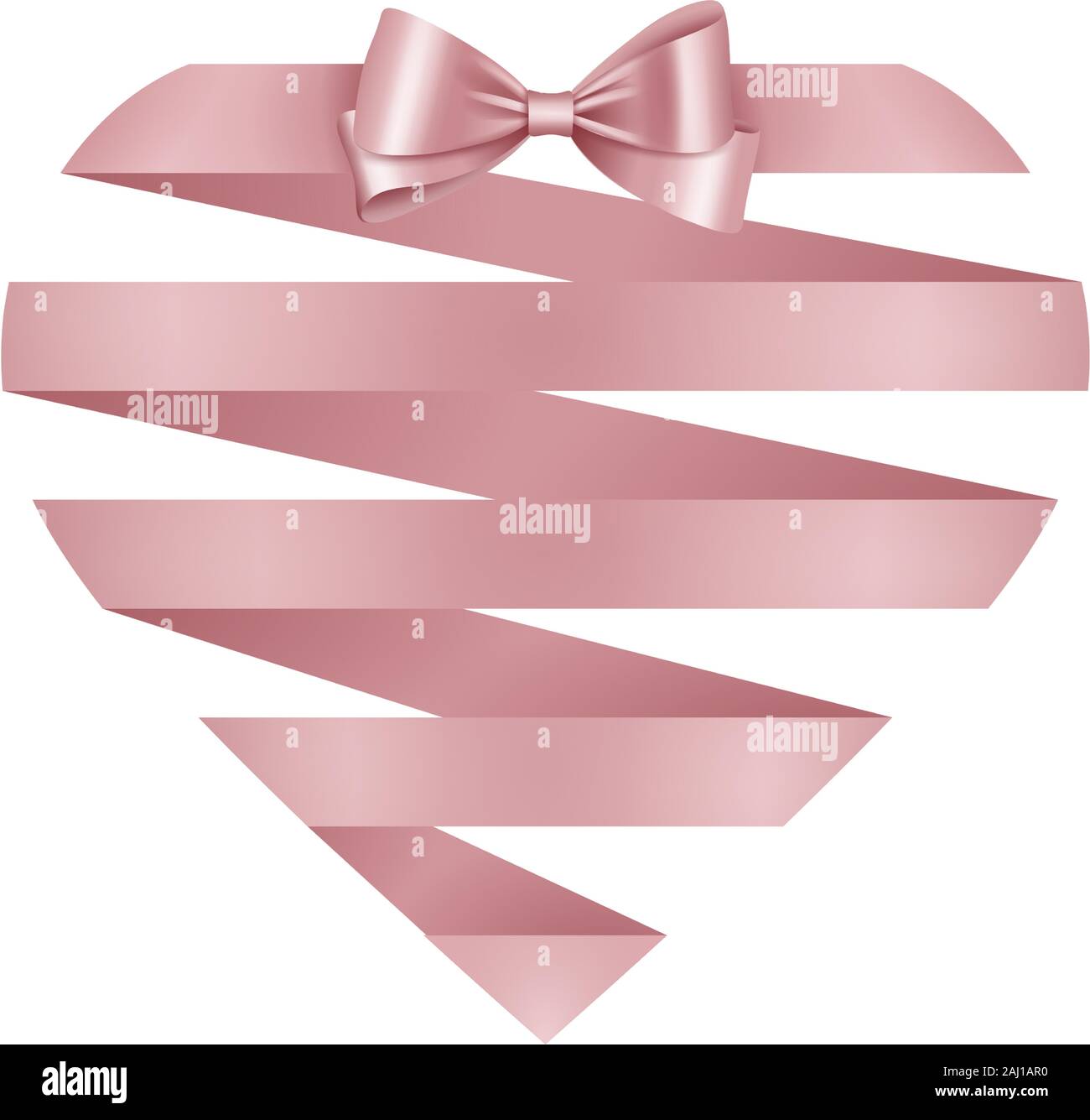 En forme de cœur isolé ruban rose, et Bow pour les cartes de Saint-Valentin et fonds Illustration de Vecteur