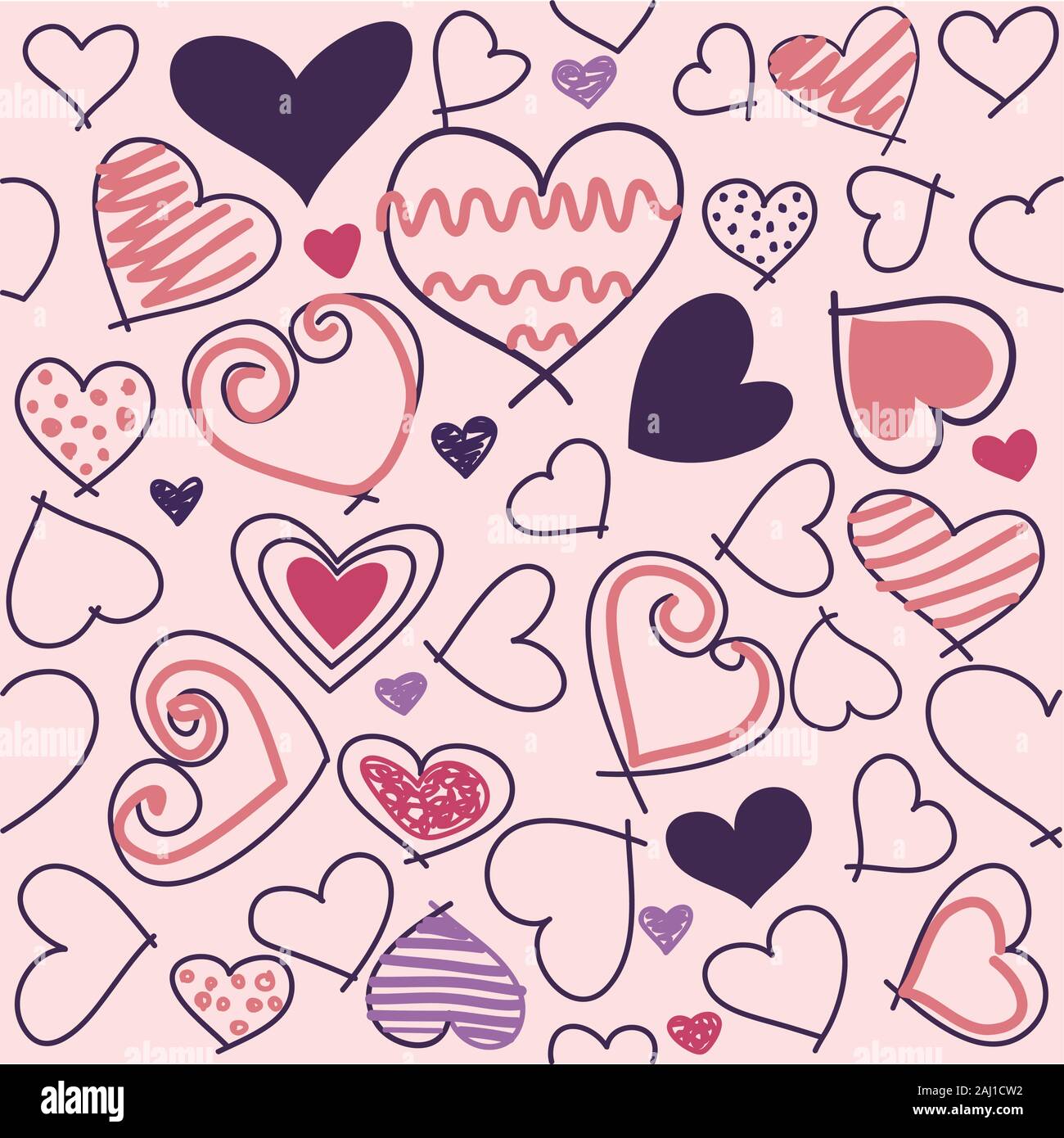 Seamless background de cœurs stylisés tracés à main levée, la Saint-Valentin carte de vœux. Illustration de Vecteur
