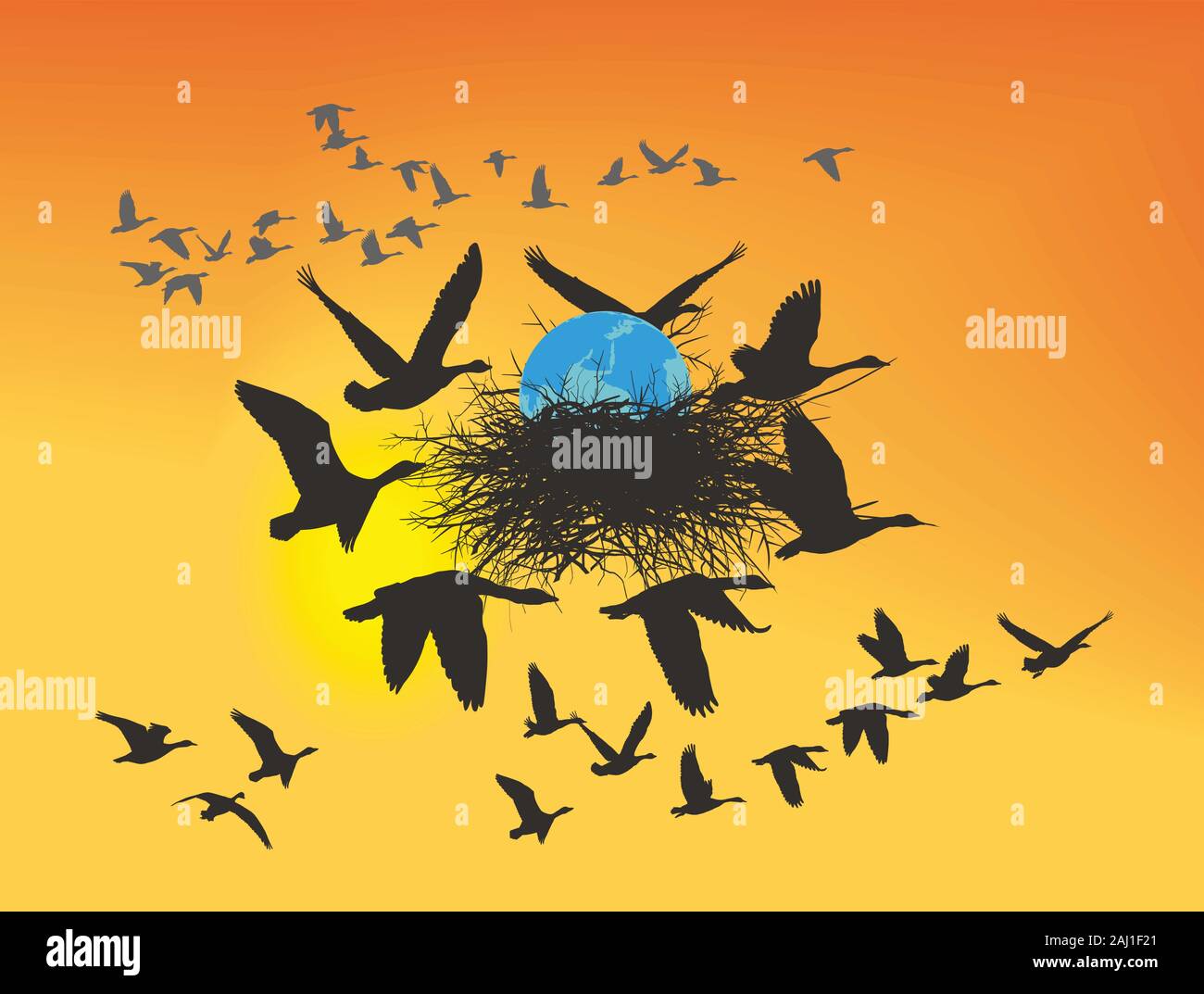 La planète Terre est enregistré par un vol d'oies sauvages Illustration de Vecteur