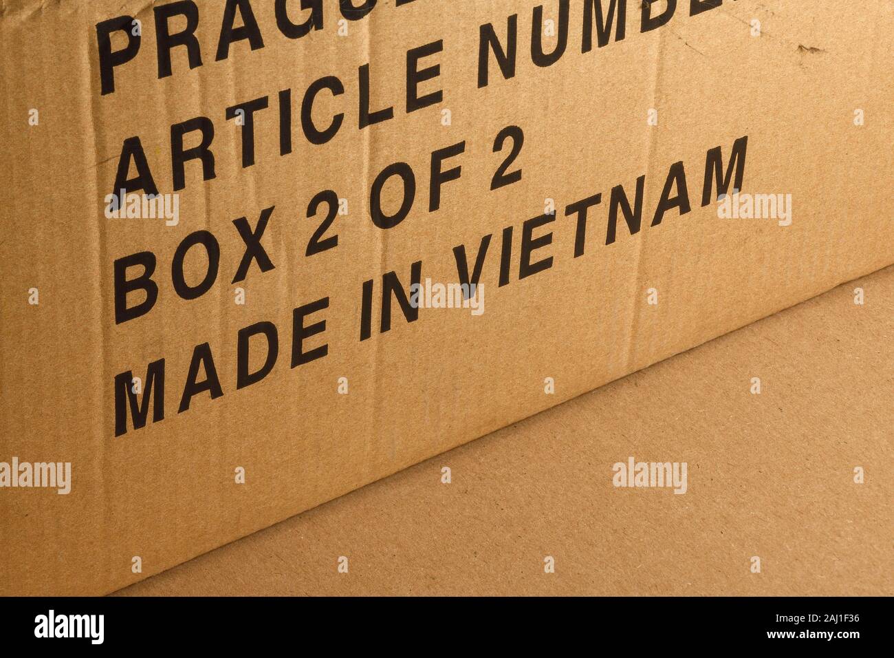 Close up detail d'une boîte pour certains meubles paquet plat indiquant faite au Vietnam Banque D'Images