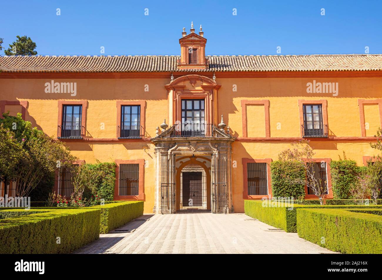 Patio del Crucero (cour intérieure du passage à niveau) dans l'Alcazar Royal Palace, l'UNESCO, Séville, Andalousie, Espagne, Europe Banque D'Images