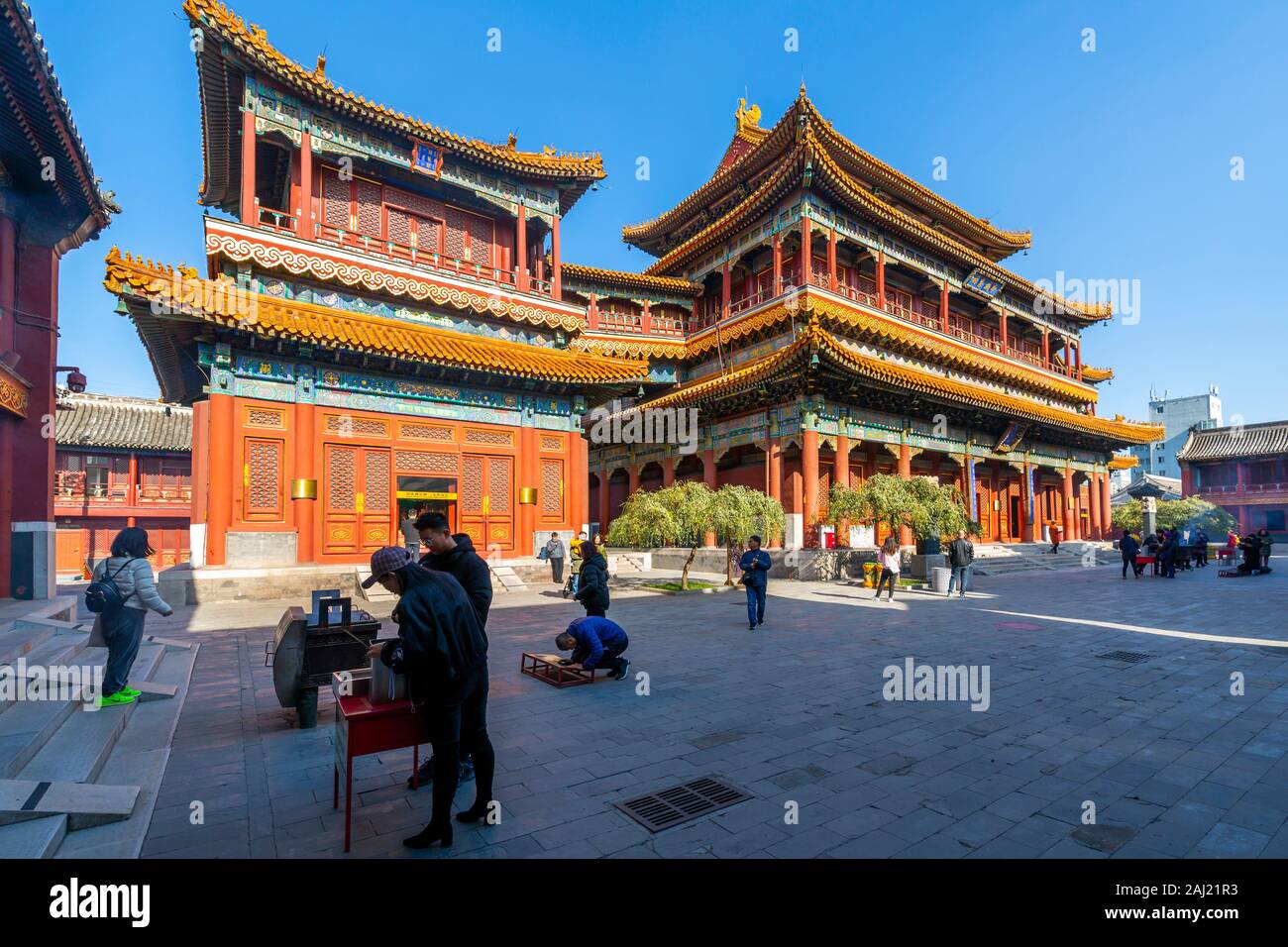 Avis de Lama Temple Bouddhiste Tibétain orné (Yonghe Temple), Dongcheng, Beijing, République populaire de Chine, l'Asie Banque D'Images