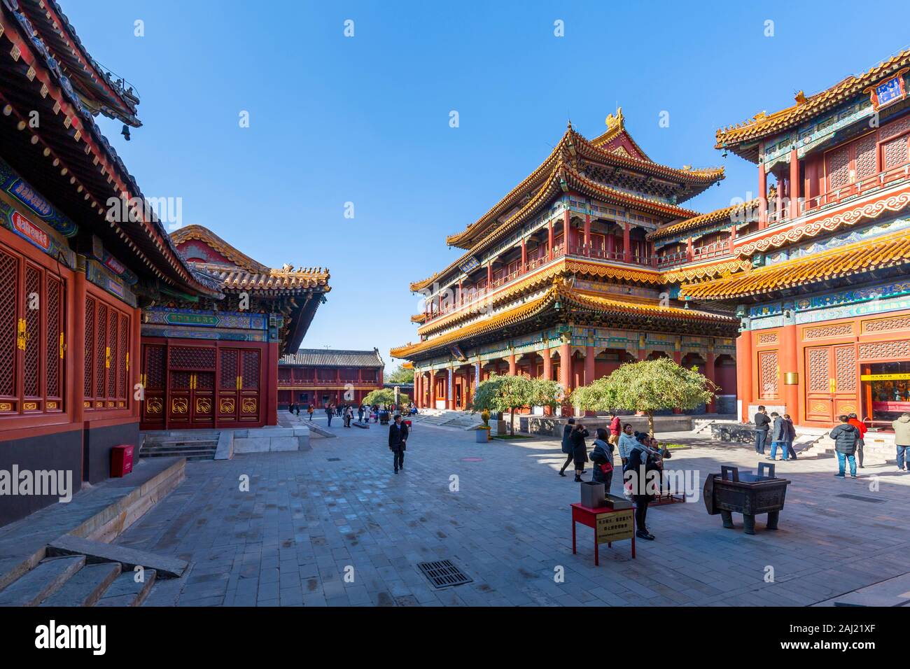 Avis de Lama Temple Bouddhiste Tibétain orné (Yonghe Temple), Dongcheng, Beijing, République populaire de Chine, l'Asie Banque D'Images