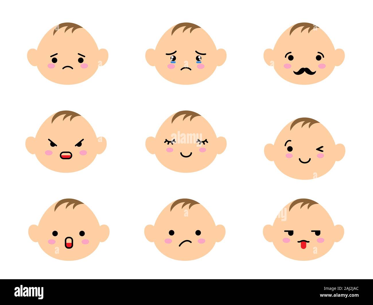 Ensemble De Visages De Bebe Emoji Avec Differentes Humeur Kawaii Emoticones Mignons Pour Enfants Et Expressions De Visages D Emoticones D Anime Japonais Image Vectorielle Stock Alamy