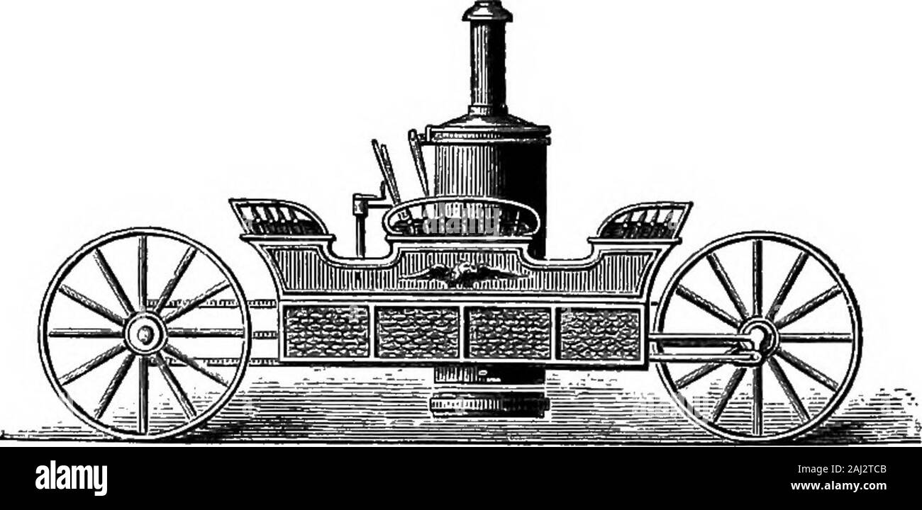 Une histoire de la croissance de la machine à vapeur . ion. Ce moteur est proportionné pour transporter une tankcontaining 10 barils, ou plus, de l'eau et un grain-sepa-rator sur toutes les routes ordinaires, et à conduire une volée-ma-chine ou moulin à scie, les 20 ou 25 horse-power. Thisexample du road-moteur a une chaudière construit pour travailler à250 livres de vapeur ; le moteur est conçu pour une maximumpower de 30 chevaux. Ce moteur a une vanne équilibrée et une coupure automatique,et est équipé d'un pignon de marche arrière - pour une utilisation sur la route.Le moteur-roues sont en fer forgé de 56 pouces, 8 pouces de large, diameterand avec cas Banque D'Images