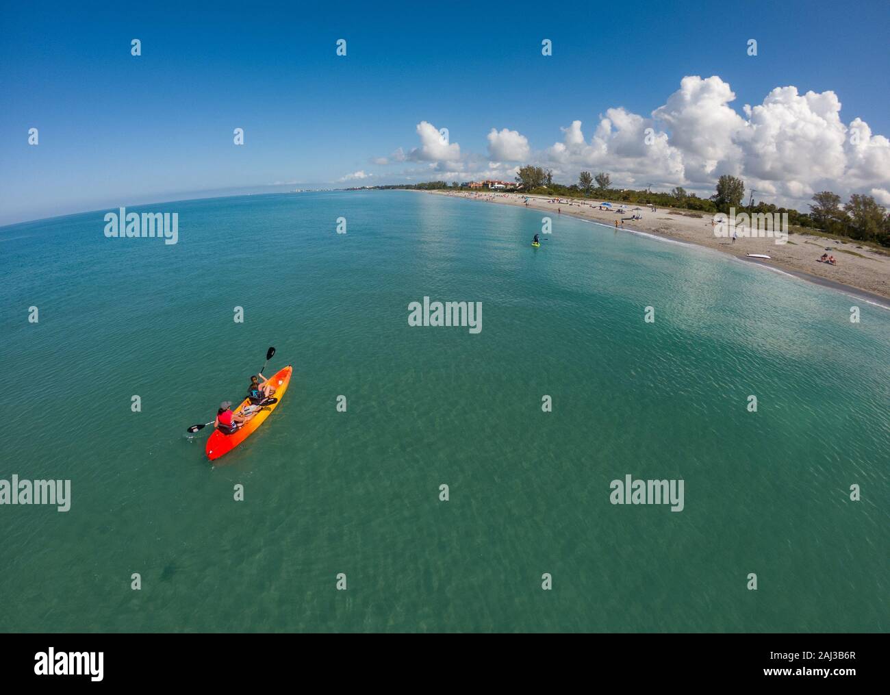 Vue aérienne de Kayak à Turtle Beach, Siesta Key, en Floride. Banque D'Images Vue aérienne de Kayak à Turtle Beach, Siesta Key, en Floride. Banque D'Images