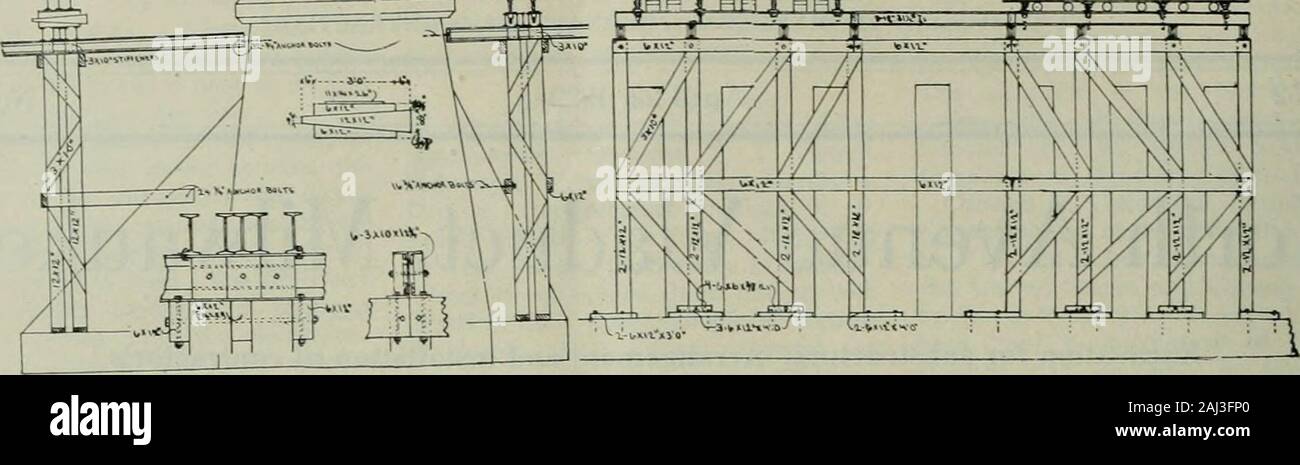 Travaux publics . x-(L'avated à une profondeur d'environ 4 pieds sur un slopeand naturel un nouveau -1-4x85-concentricwith pied cofferdam était construit l'ancien. En plus d'être linedas bâchés, c'est l'excavation puis, avec l'horizontale 2-inchplanks roulement contre l'extérieur de rangers et againstinside vertical 1 i/2 pouces des barres rondes 4 pieds,conduit fermement dans le fond de la rivière et avoir theirupper se termine sécurisé par des attaches de câbles pour les palplanches dans l'espace extra-batardeaux. L'excavation a été thencompleted dans le cofferdam intérieure. Les pompes ont été pro-ment entre l'intérieur et l'extérieur de batardeaux à 277 278 TRAVAUX PUBLICS Vol. Banque D'Images