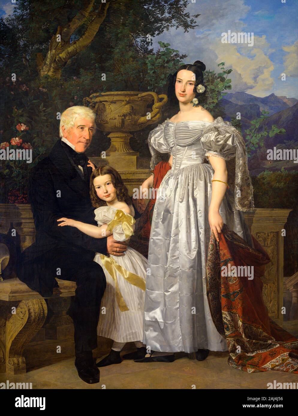 Le conseiller du prince Esterházy Mathias avec sa seconde épouse, Maria Helena (née Mikolischütz) et la fille Maria. 1835. Par Ferdinand Georg Waldmüller Banque D'Images