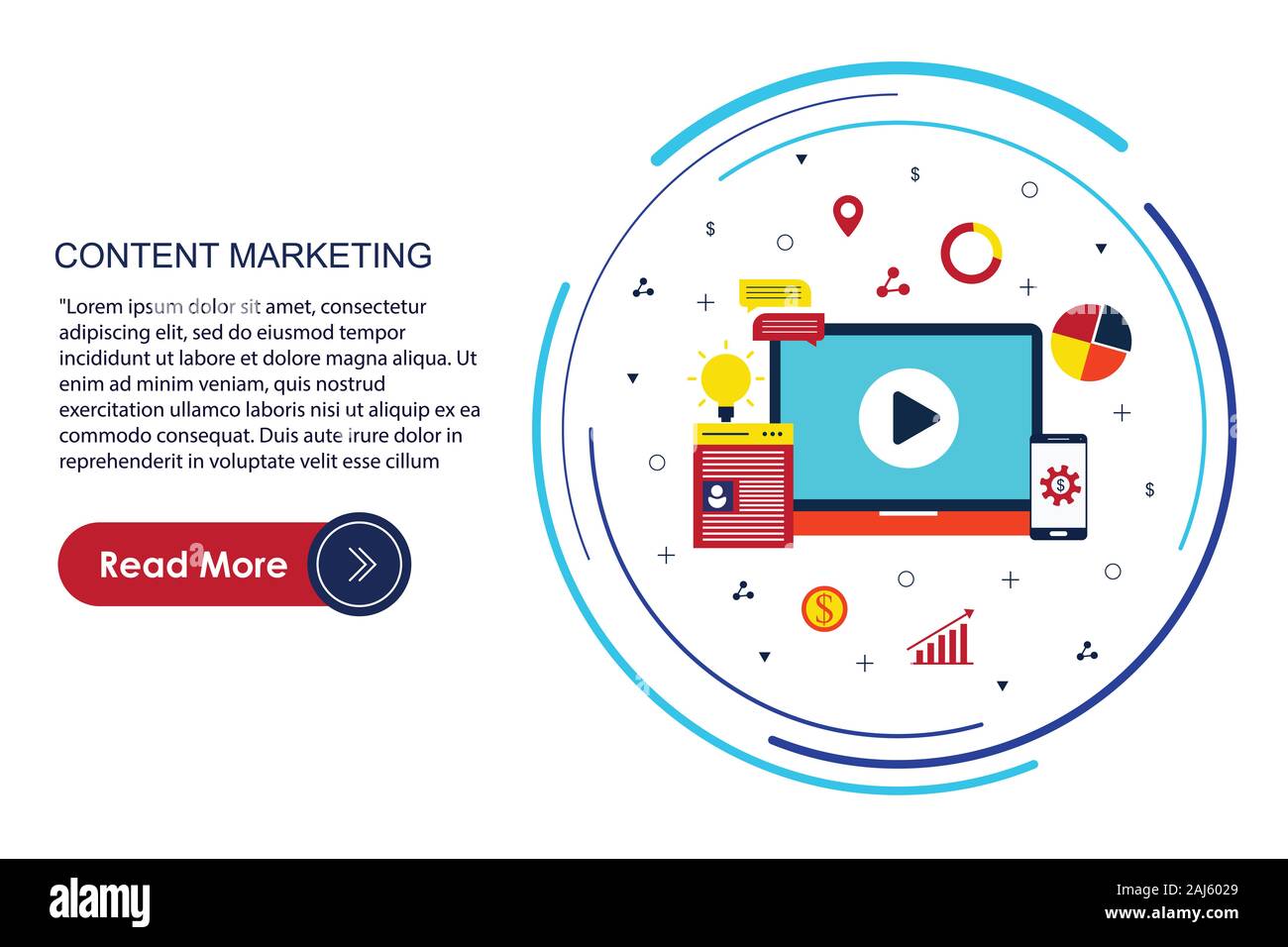 Marketing de contenu vecteur concept en images illustrations style plat Banque D'Images