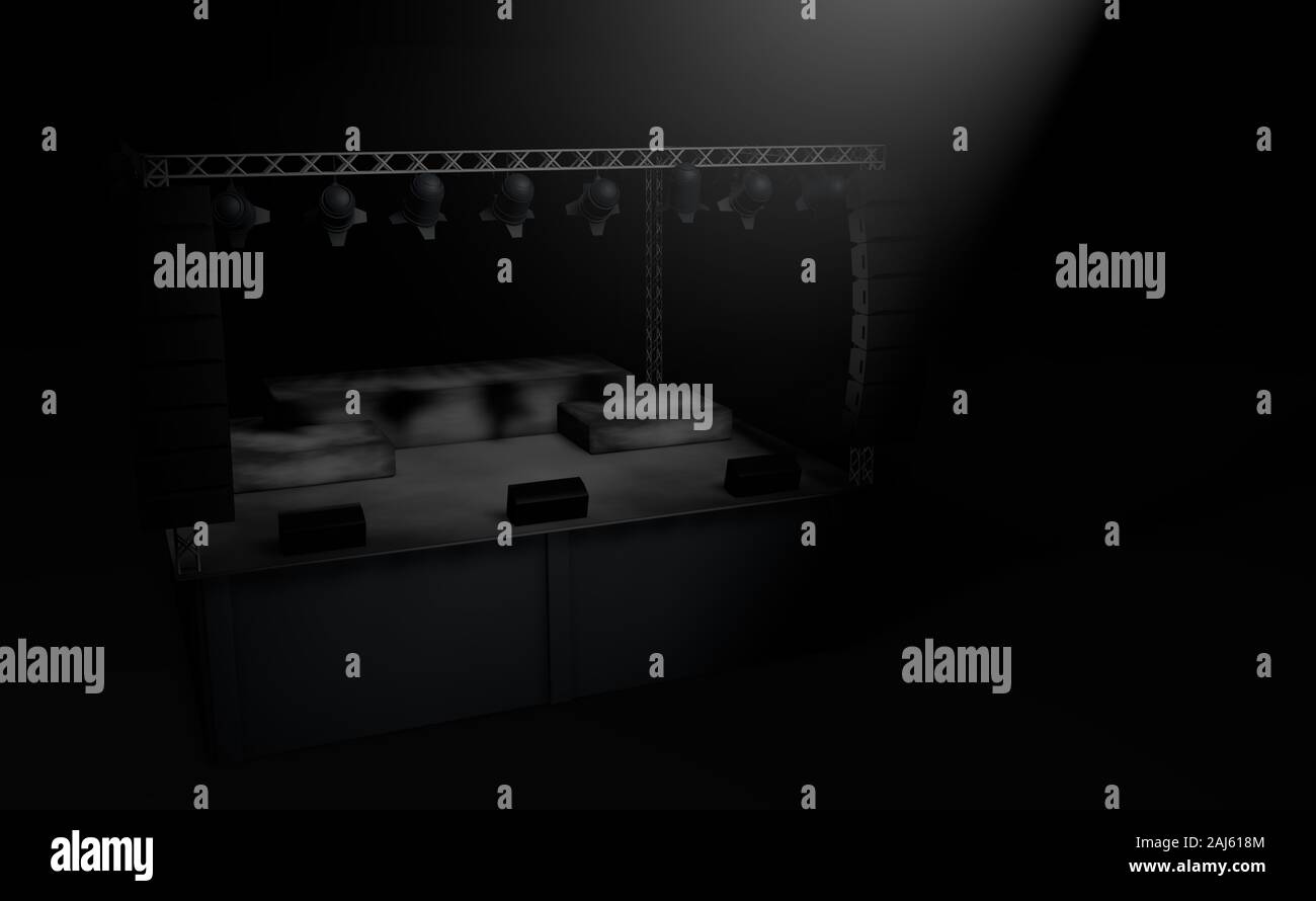 Scène avec le carré vide les catadioptres est désactivé par une lumière brillant blanc à l'avant avec fond noir. 3D Illustration Banque D'Images