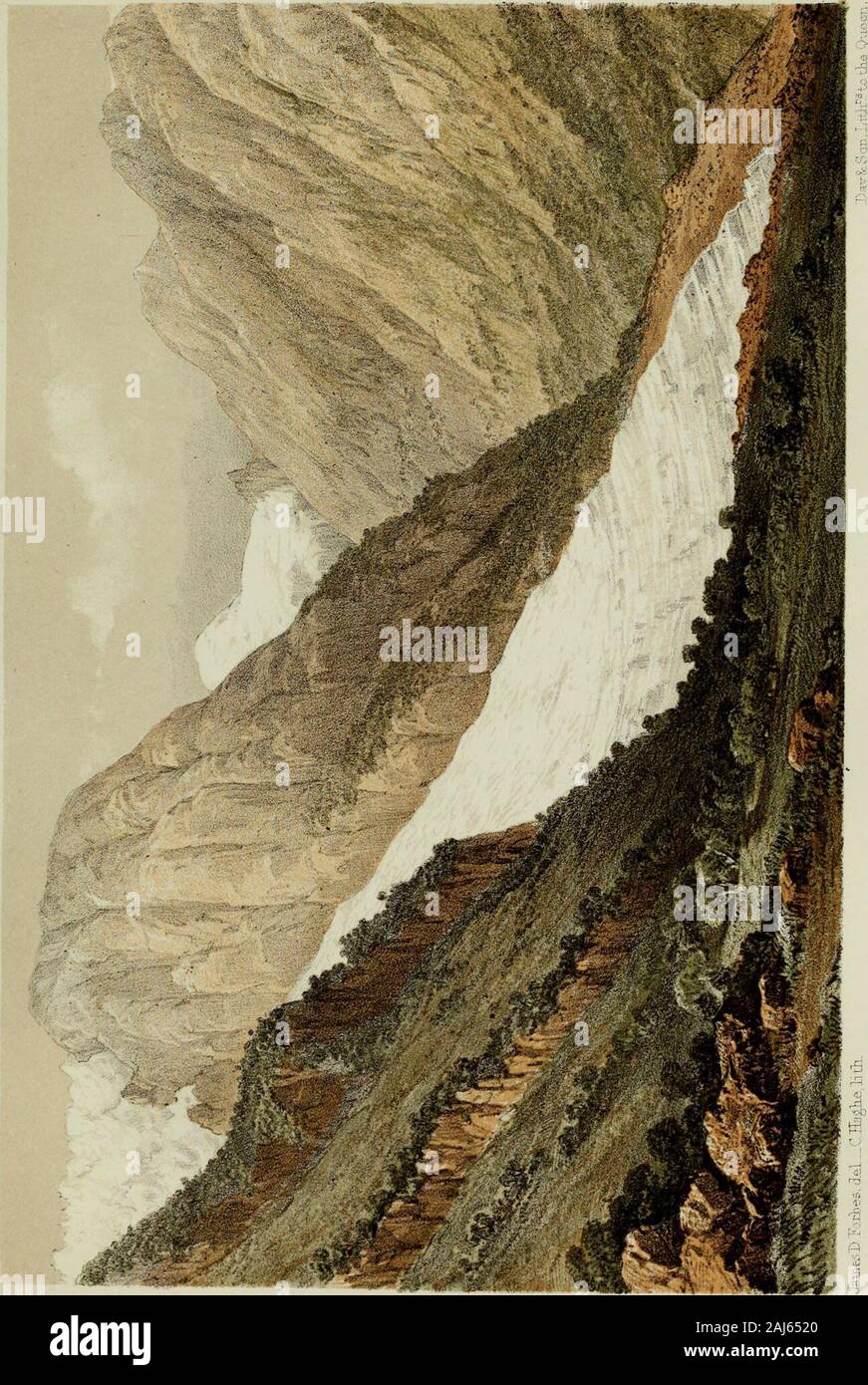 La Norvège et ses glaciers, s'est rendue en 1851 : suivie de journaux de excursions dans les hautes Alpes de Dauphné, Berne et la Savoie . et tout était trempé par un léger drizzlingrain. Le glacier, cependant, était tout à fait clair. J'sketchedit dans le petit hameau de Suphellen, comme vu dans la plaque VII.D'ici, comme de la mer, le glacier s'affiche comme si en com-continuité complète avec le grand champ de neige au-dessus. Il a été notuntil (comme à mon habitude) J'avais monté une façon plus theice lui-même, que j'ai découvert, à ma grande surprise, qu'un verylofty rock cliff sépare entièrement la partie supérieure du glacier, le lavis Banque D'Images