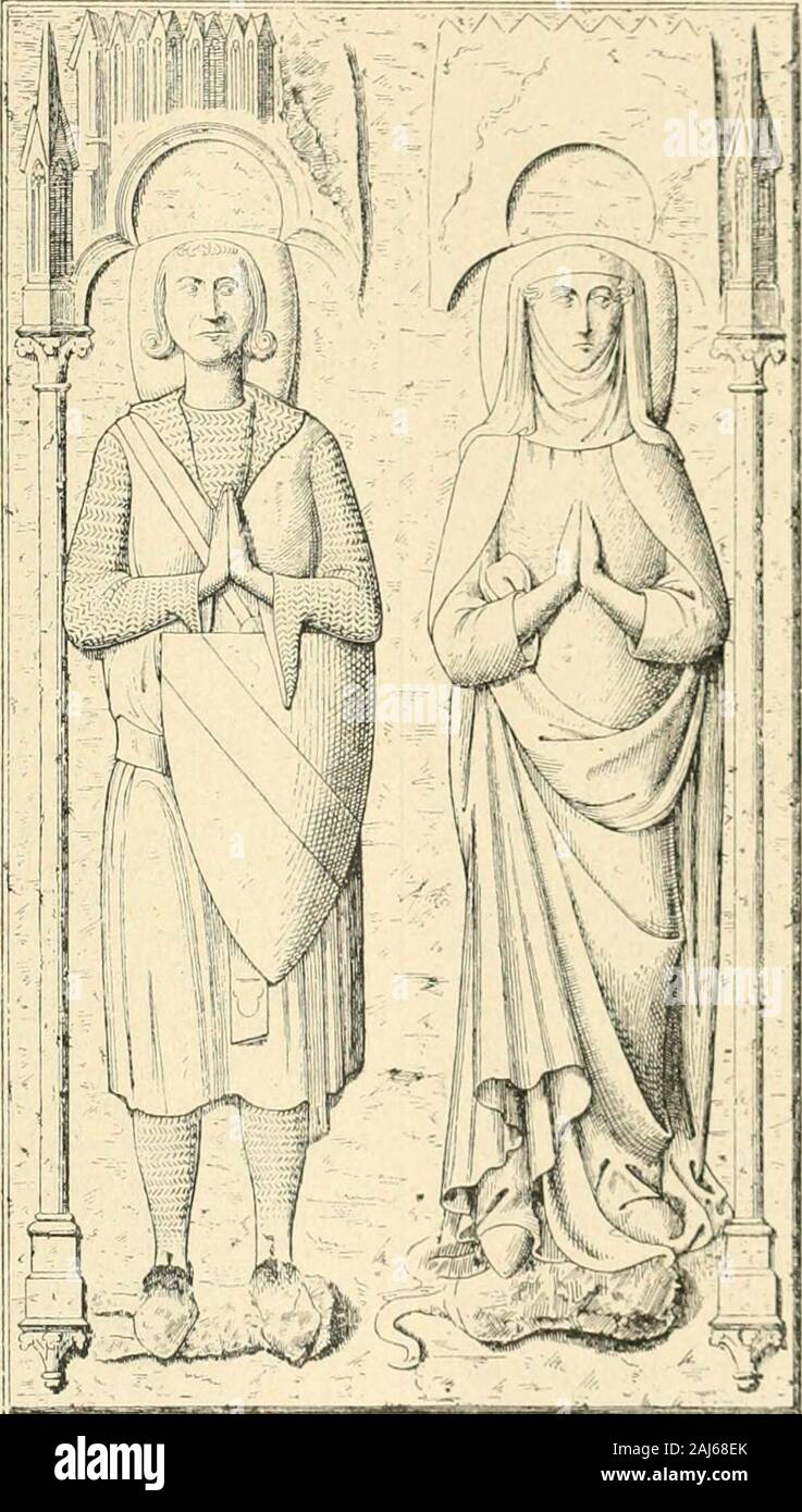 Revue de l'art chrétien . lin est décrite avecsoin. Cest une belle église du XII 1&gt ; = siècle fâcheu-sement modifiée à des époques récentes. Lespseudo-chapelles absidales disi are provided une^osi-tion qui est particulière à la cathédrale de Tour-nai, et quon retrouve à St-Nicolas de Gand.Dans la crypte, on voit le tombeau de saint liat." Ce tombeau est formé dun cénotaphe en pierre Bibltograpl)tc. 8i blanche, qui a peut-être servi de sarcophage etqui est plus étroit à lendroit des pieds quà celuide la tête ; plusieurs tronçons de colonnettesassez grossiers lui servent de support. Sur un pré-tendu q Banque D'Images