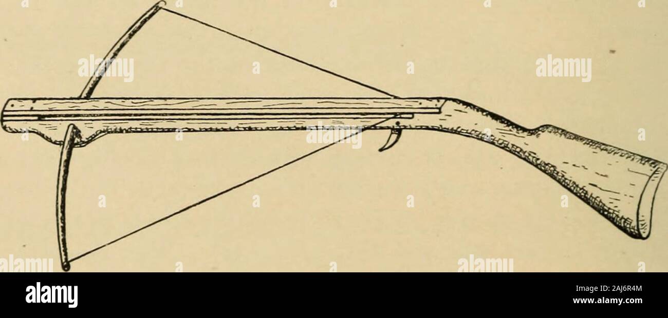 Le travail du bois pour les débutants ; un manuel pour les amateurs . Fig. 235. Fig. 236. Fig. 234. que le caoutchouc à ce point. Une autre forme de détente est montré dans Fig. 235, qui peut également être faite d'un fil rigide (Fig. 236). Pour terminer l'arme joliment, il devraient être grattées (voir le racloir)et sandpapered avec du papier de verre fin (voir papier sablé). Il peut. Fig. 237. puis être finis à l'huile et de laque ou de vernis (voir Shellac^rnish va finir, ing). Ces mêmes méthodes de construction peut, bien entendu, être appliedto un pistolet. Un arc ou des armes d'arbalète (Fig. 237) ne peut être effectué sur l'sameprinciple, à l'aide d'un arc au lieu de l'élastique, ^ Banque D'Images
