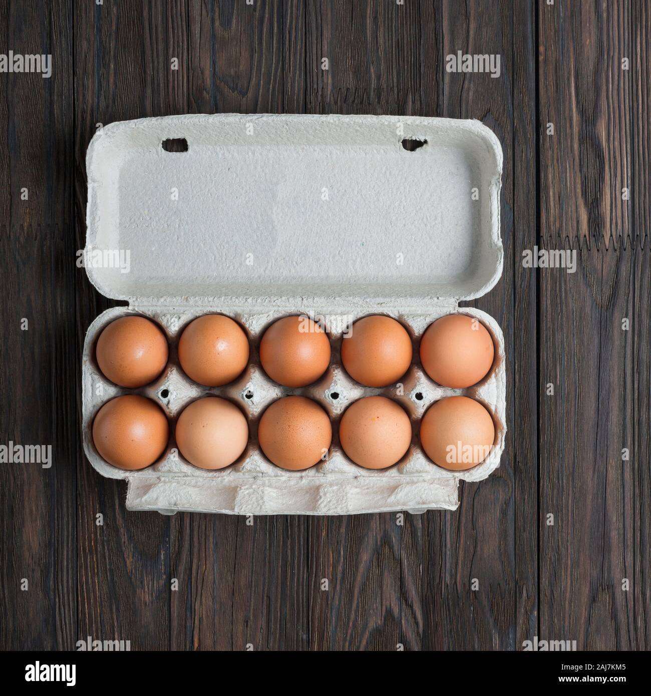 Les oeufs de poule, l'oeuf en carton, pâte à papier, bac, alvéolée, conteneur Banque D'Images