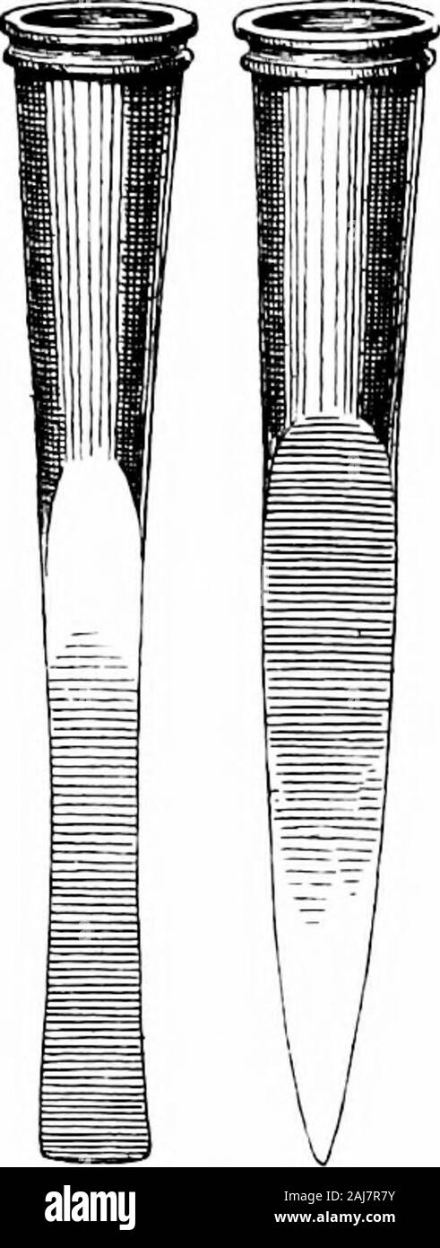 Un guide pour les antiquités de l'âge du bronze dans le ministère de la et mediaeval antiquities . uliar forme (fig. 132);faucilles (comme fig. 67, Taplow) ; ciseaux (fig. 133) ; de gouges : socketedhammers ; scies ; hameçons (fig. IBi) ; l'bits ; les navires anddishes ; rivets et clous ; pincettes et aiguilles ; brassards, andbracelets (solide et creux) ; fabricants de pendentifs anneaux ; ;;boutons longs cheveux-pins (très fréquent) ; et broches de divers coffre-pintypes (rare). L'or est rarement rencontré, puis dans l'ONLJ, organisée sous forme de petits objets tels que des perles, d'oreilles, et iinger-anneaux ; mais tin SWISS LAKE-HABITER Banque D'Images