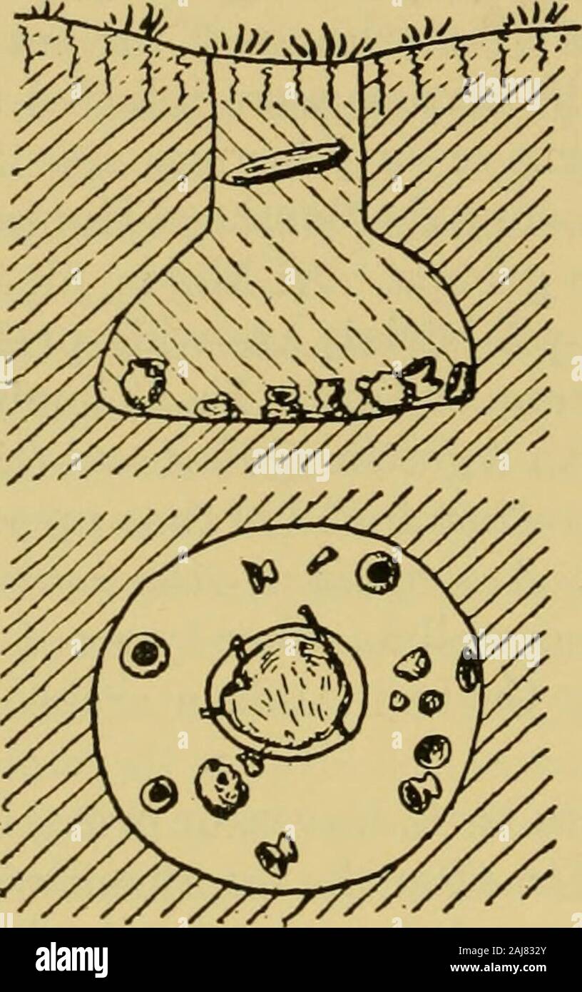 Bulletin . Figure 10.-Colombie types graves, la vallée du Cauca. L'arbre de gauche : sur l'arbre : droit.Chambre-et-chambre. (Vue en coupe et plan au sol indiqué pour chacun.)(après Ford, 1944, fig. 12 et 2.) cette catégorie. Sur la côte du Pérou, la première occurence de l'arbre-sur-chambre de tombes est dans la période à Paracas Cavernas. Ici les est tubulaire, de 3 à 4 m. de profondeur, et la chambre ci-dessous est largeand. globulaire Ce type de tombe est aussi typique de la Nazca Periodon la côte sud du Pérou, et les tombes ont un shaftand ronde un carré ou un carré de chambre et une chambre d'arbre arrondi. Thewalls Banque D'Images
