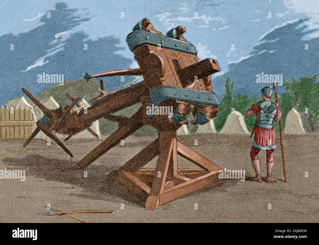 L'âge antique. Baliste ou vreid, ancienne arme de missiles. La gravure. Museo Militar, 1883. Plus tard la couleur. Banque D'Images