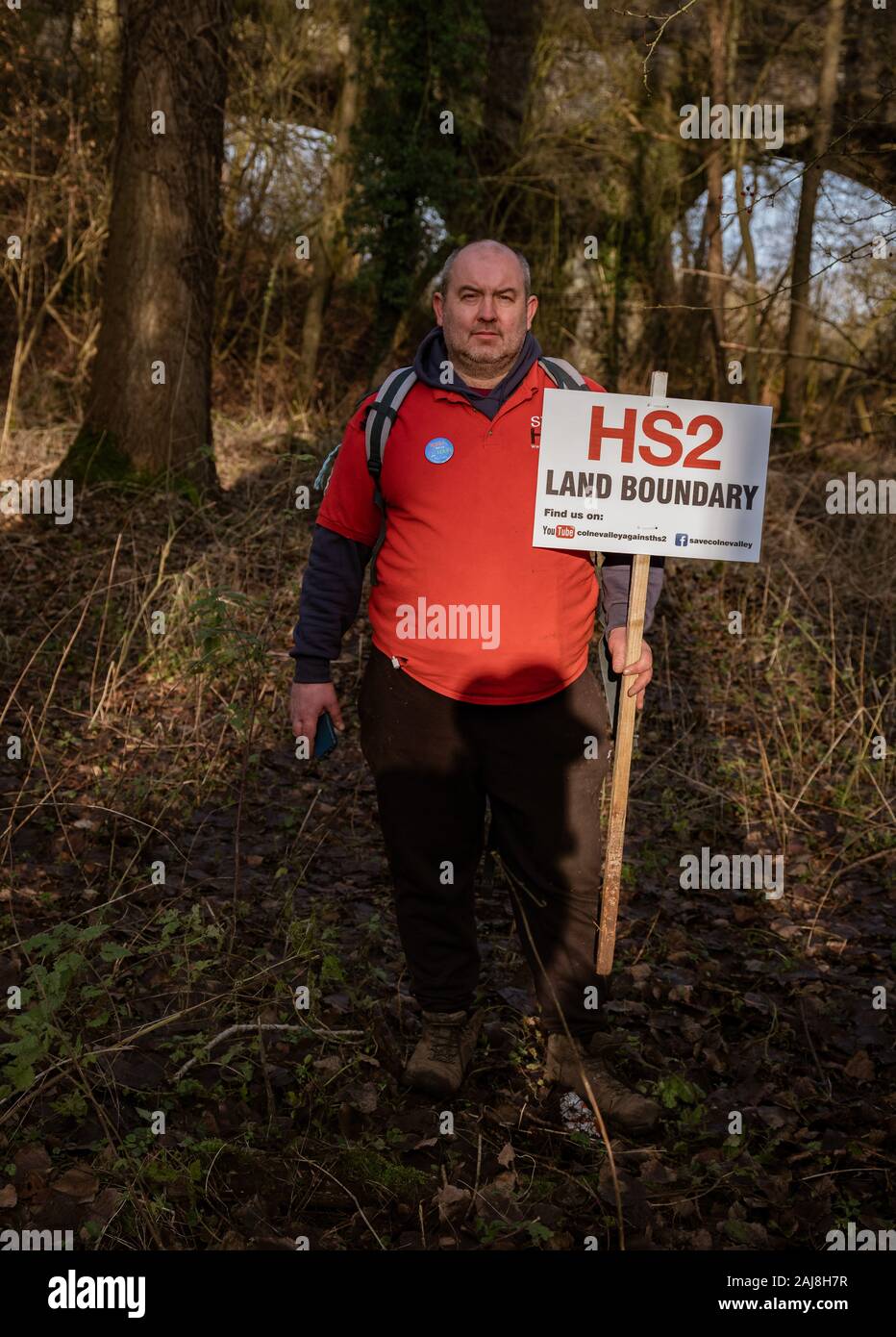 Chris Packham, militant écologiste et présentateur de télévision au HS2 manifestation à Denham, Buckinghamshire. Banque D'Images