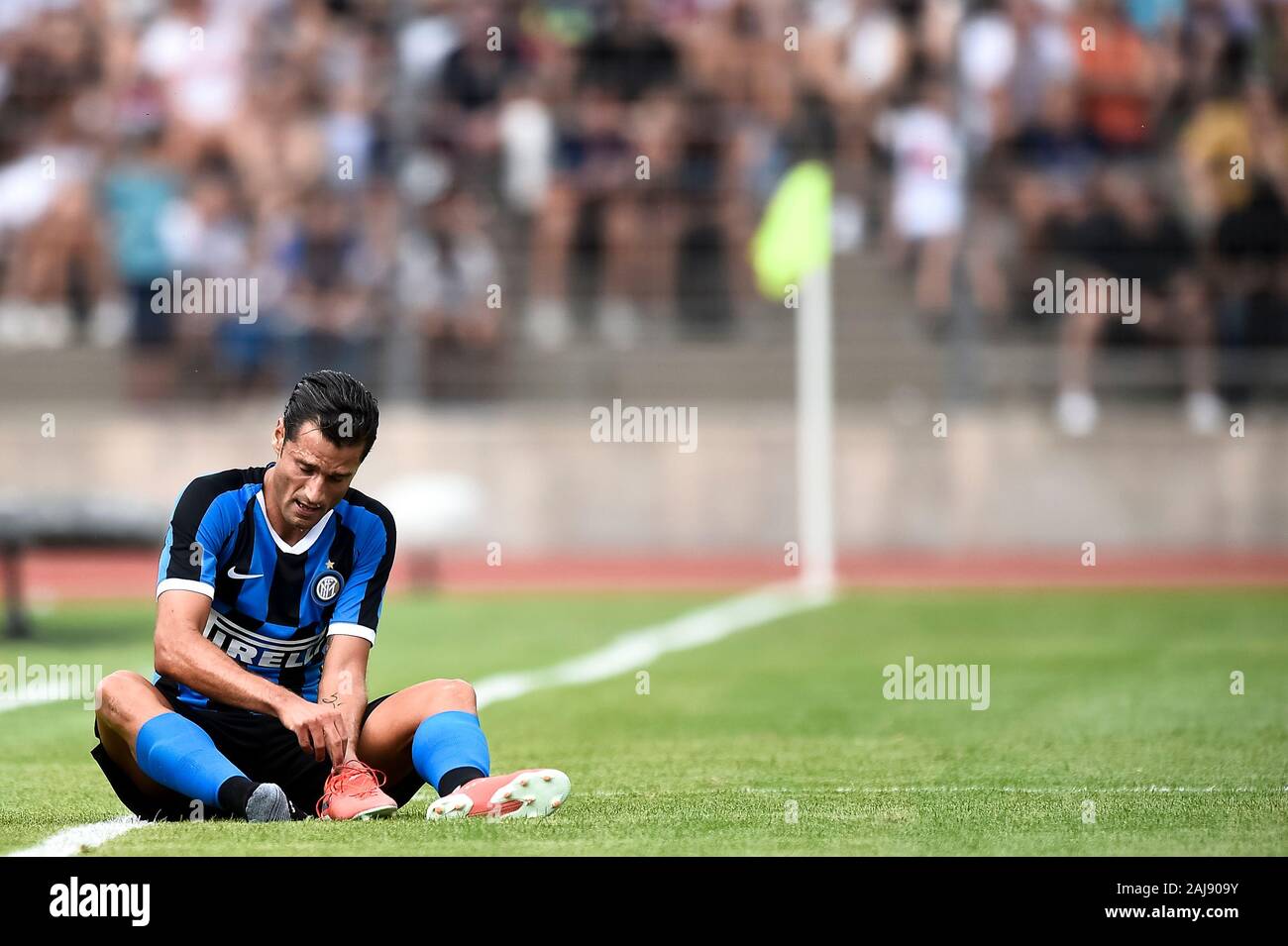Lugano, Suisse. Juillet 14, 2019 : Sasha Vujačić de l'Internazionale FC a l'air abattu au cours de la pré-saison match amical entre le FC Lugano et le FC Internazionale. Internazionale FC 2-1 sur le FC Lugano. Credit : Nicolò Campo/Alamy Live New Banque D'Images