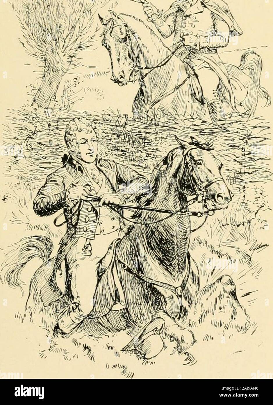 Essais et histoires modernes ; un livre pour éveiller l'appréciation de la prose moderne, et de développer la capacité et l'originalité dans l'écriture, ed avec introduction, notes, questions suggestives, les sujets pour l'imitation écrite mode d'écriture et d'illustrations originales . Bell à un quart de trois. Un dernier aperçu de ce grand homme dans la selle, est comme une oldgentleman, dans un morne vêtements, un chapeau à larges bords, portant un commutateur d'hickory, avec un parapluie à manche long hungat sa selle-bow-telle était la description donnée de lui byMr. Custis à une vieille inquirer qui était à la recherche de l'sur une natte Banque D'Images