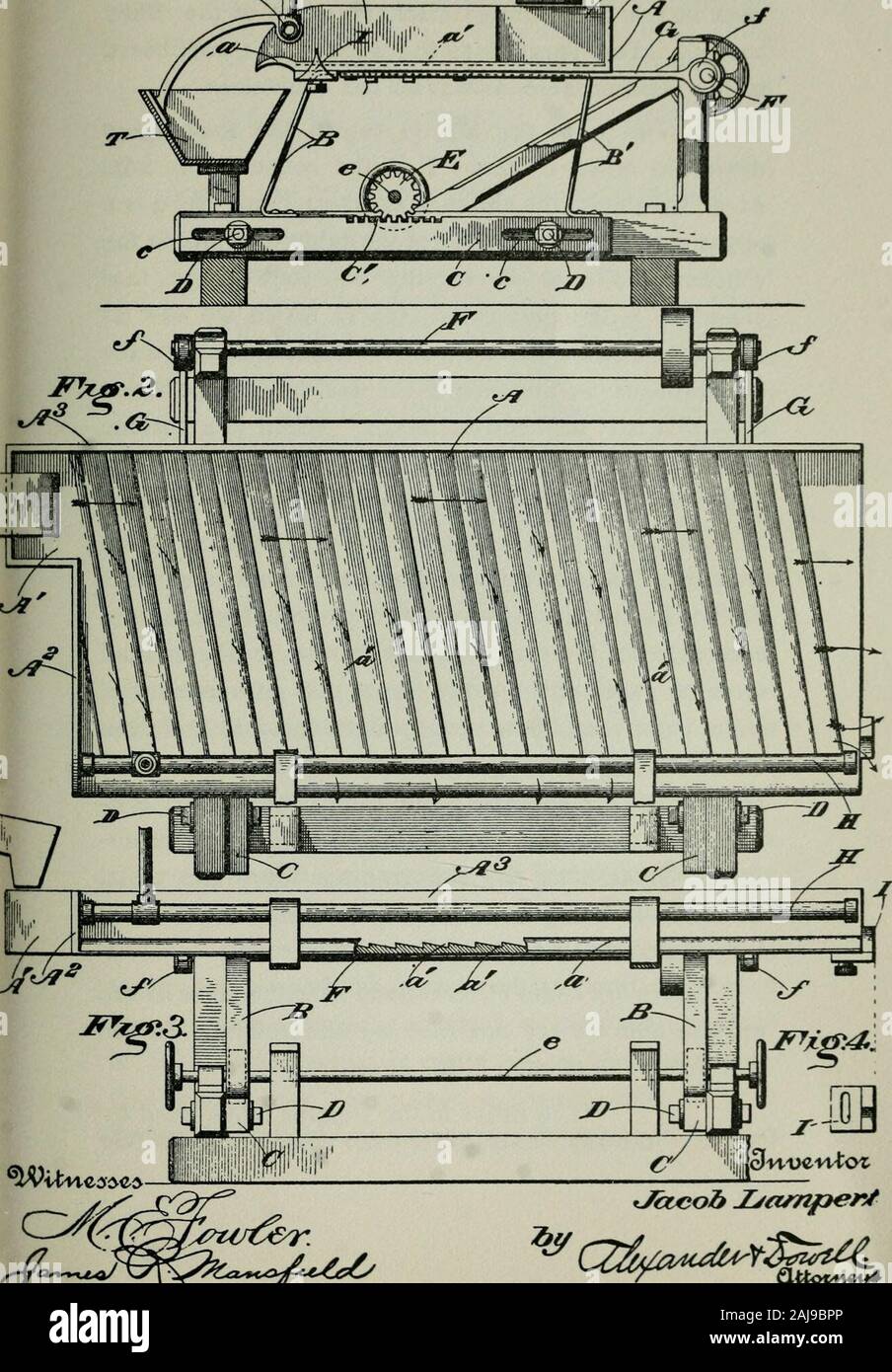 Cour d'appel des États-Unis pour le Neuvième Circuit . ister. La pulpe s'écoule vers le bas pour le leavingits pied de particules minérales dans les espaces entre les rifflesand la gangue aller au pied comme sur le Deister.En attendant un mouvement alternatif com-communiqués par l'arbre à cames / / F ayant à sa endsconnected avec la table par des courroies G G pousse les particules de themineral le long du creux de rapides à la con-décharge des surnageants sur le côté de la table, tout comme dans le deister. Ces mouvements de la matière par areshown flèches sur la face de l'établissement. Le plein de plumes, les flèches indiquent la pa Banque D'Images