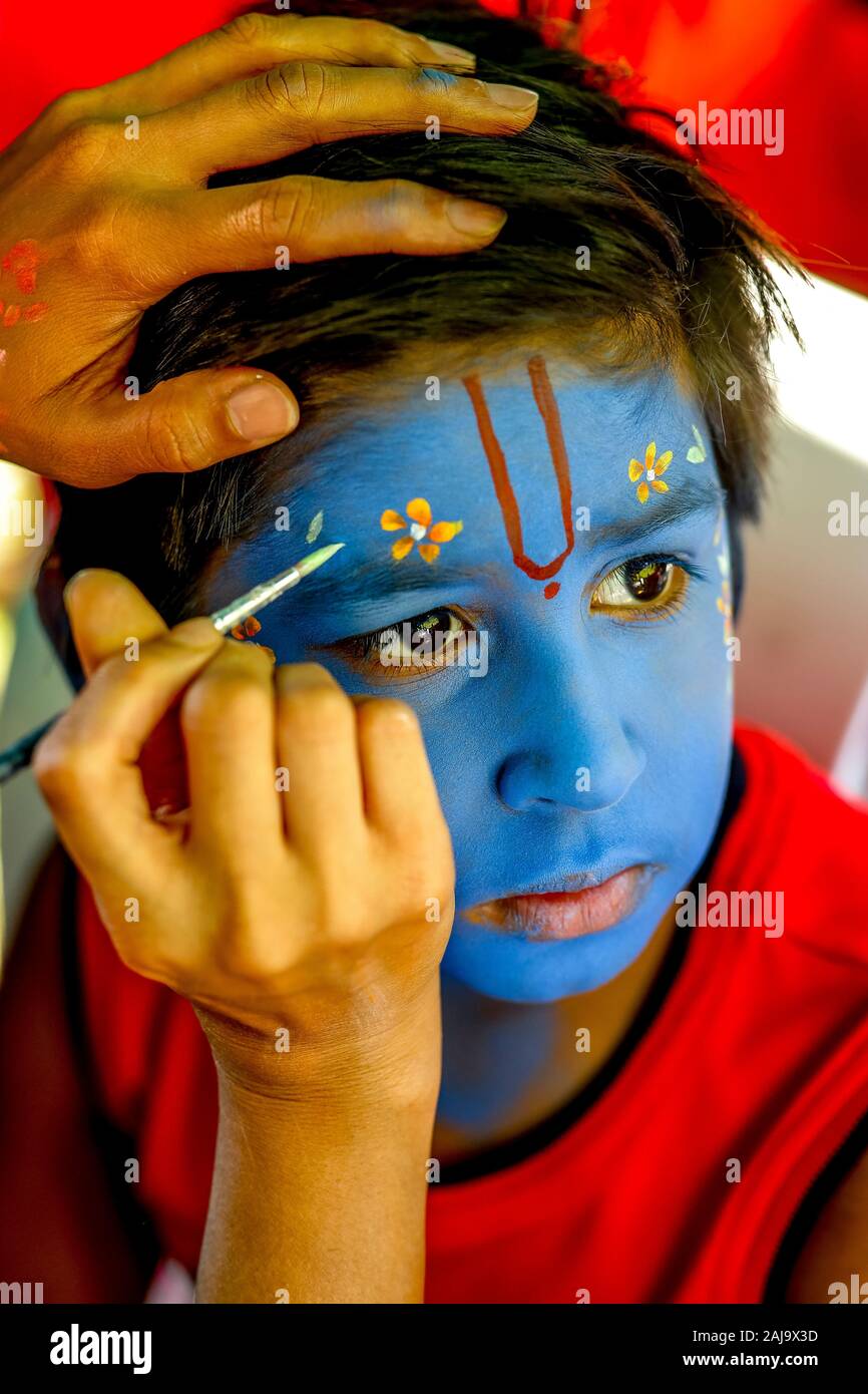 Make-up à janmashtami fête hindoue, Watford, u Banque D'Images